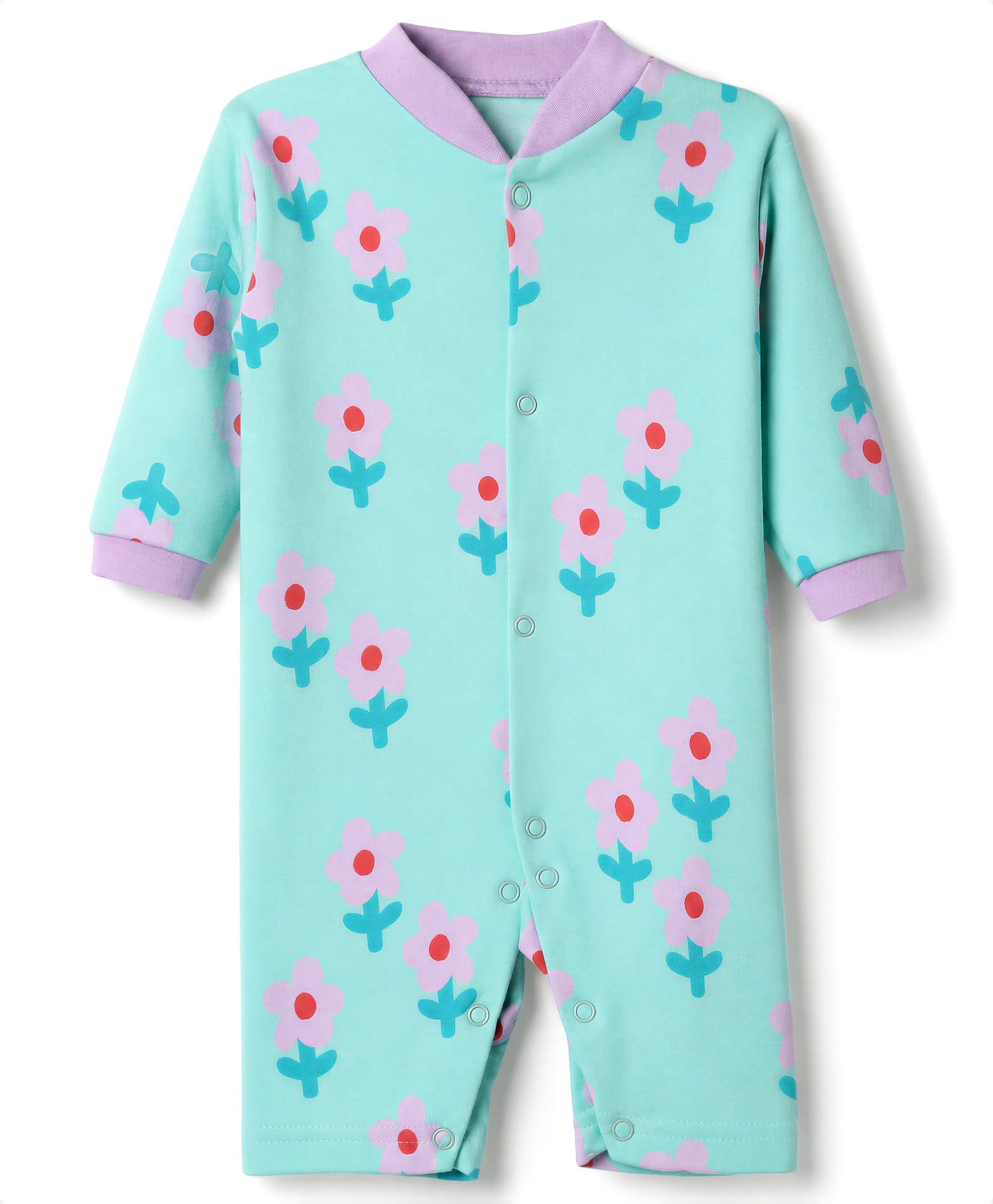 Junior Star Full Sleeves Floral Printed Romper - Mint-image-49