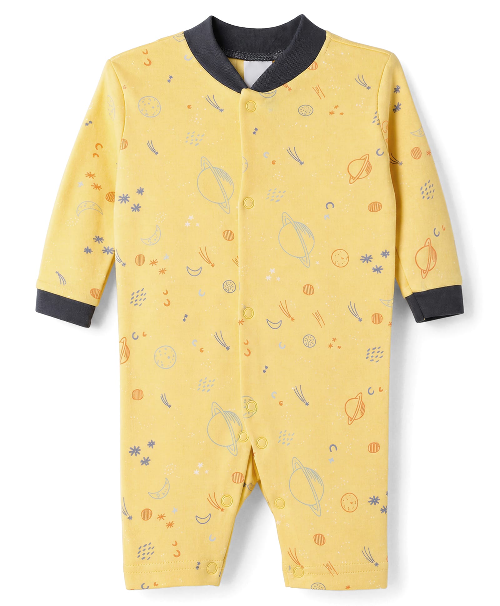 Junior Star Full Sleeves Space Theme Printed Romper - Yellow-image-7
