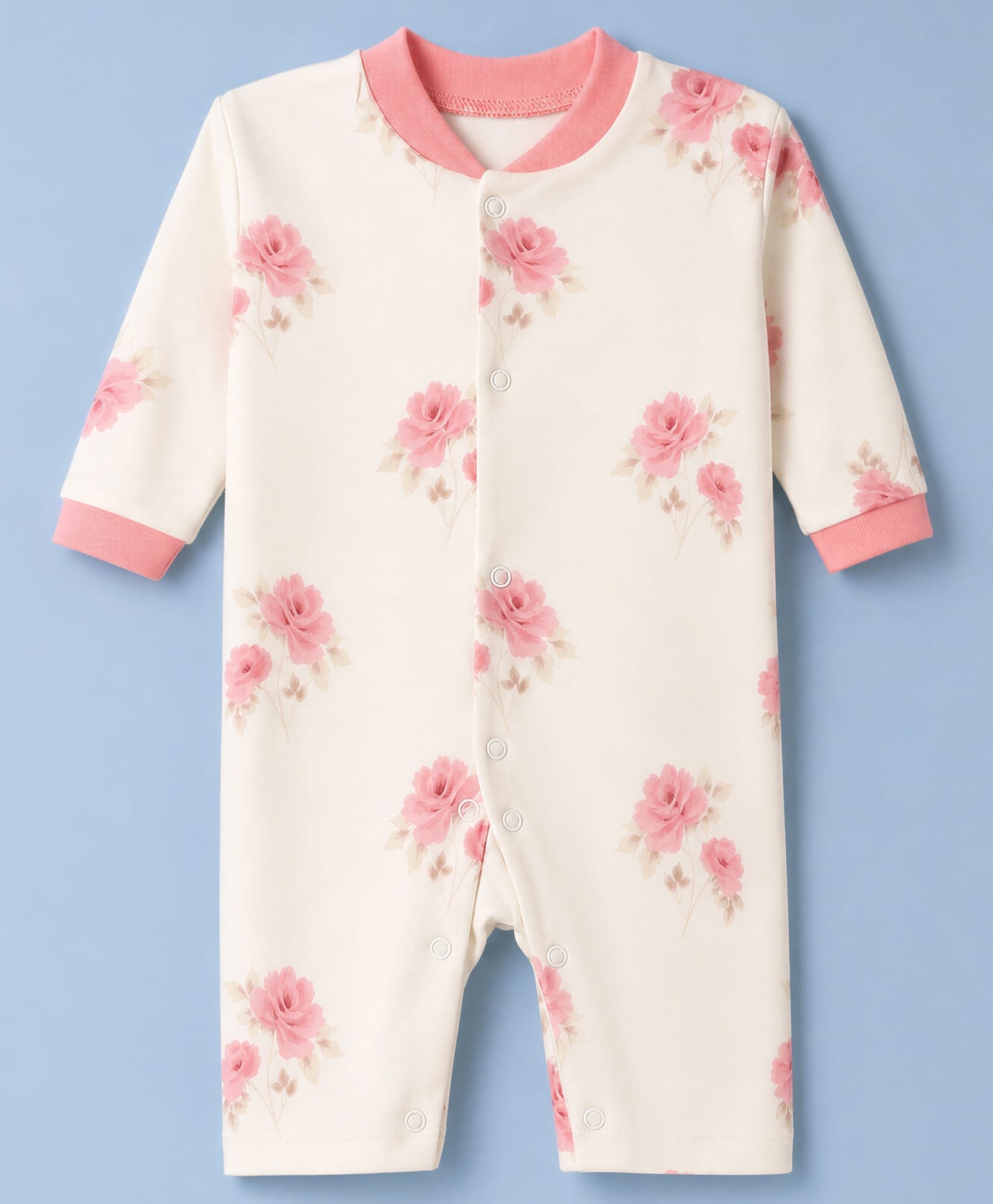 Junior Star Full Sleeves Roses Printed Romper - White-image-7