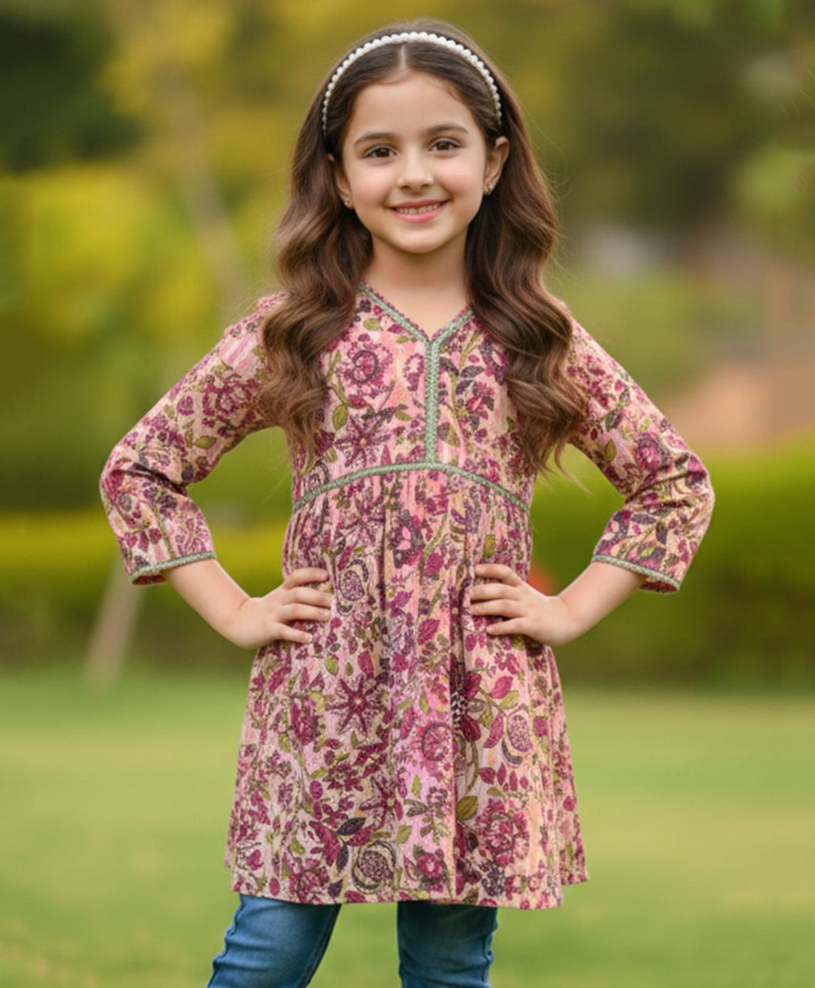 Cutiekins Cotton Woven Three Fourth Sleeves Floral Printed Kurti - Pink & Magenta Pink-picture-27