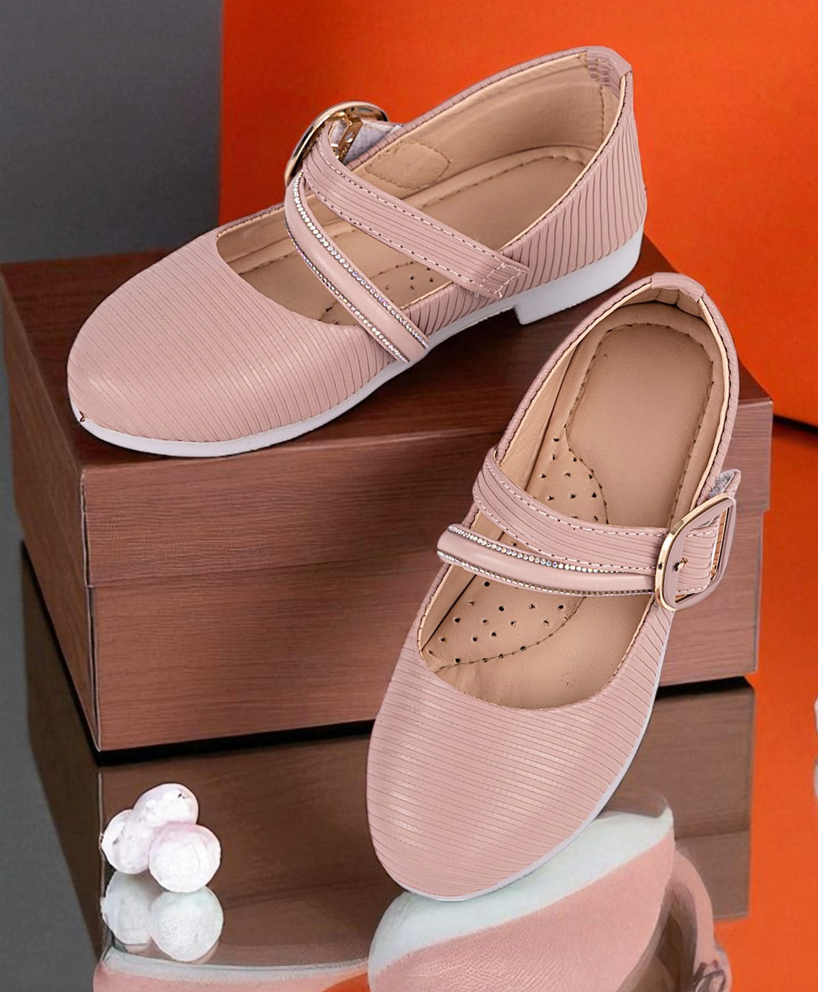Freeplay Stones Embellished Buckle Closure Mary Jane Ballerinas - Pink-picture-0