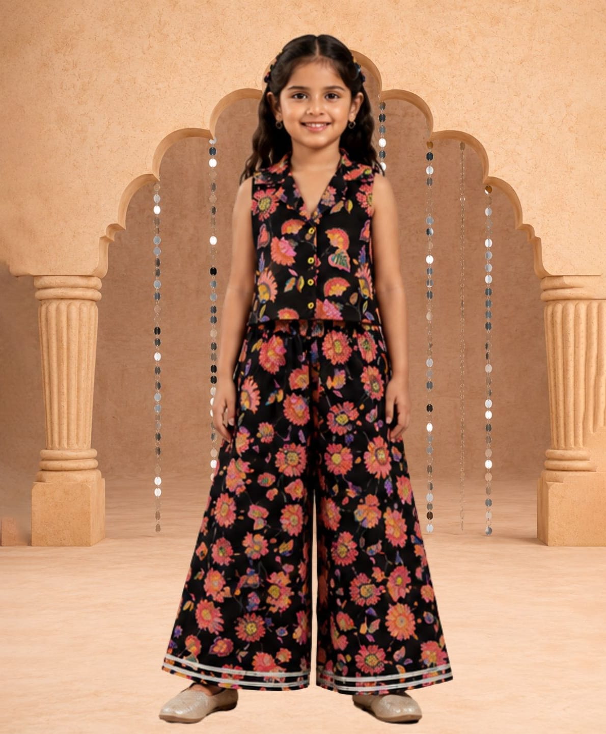 Lil' Drama Cotton Knit Sleeveless Floral Printed Coordinating Top Pants Set - Black-picture-28