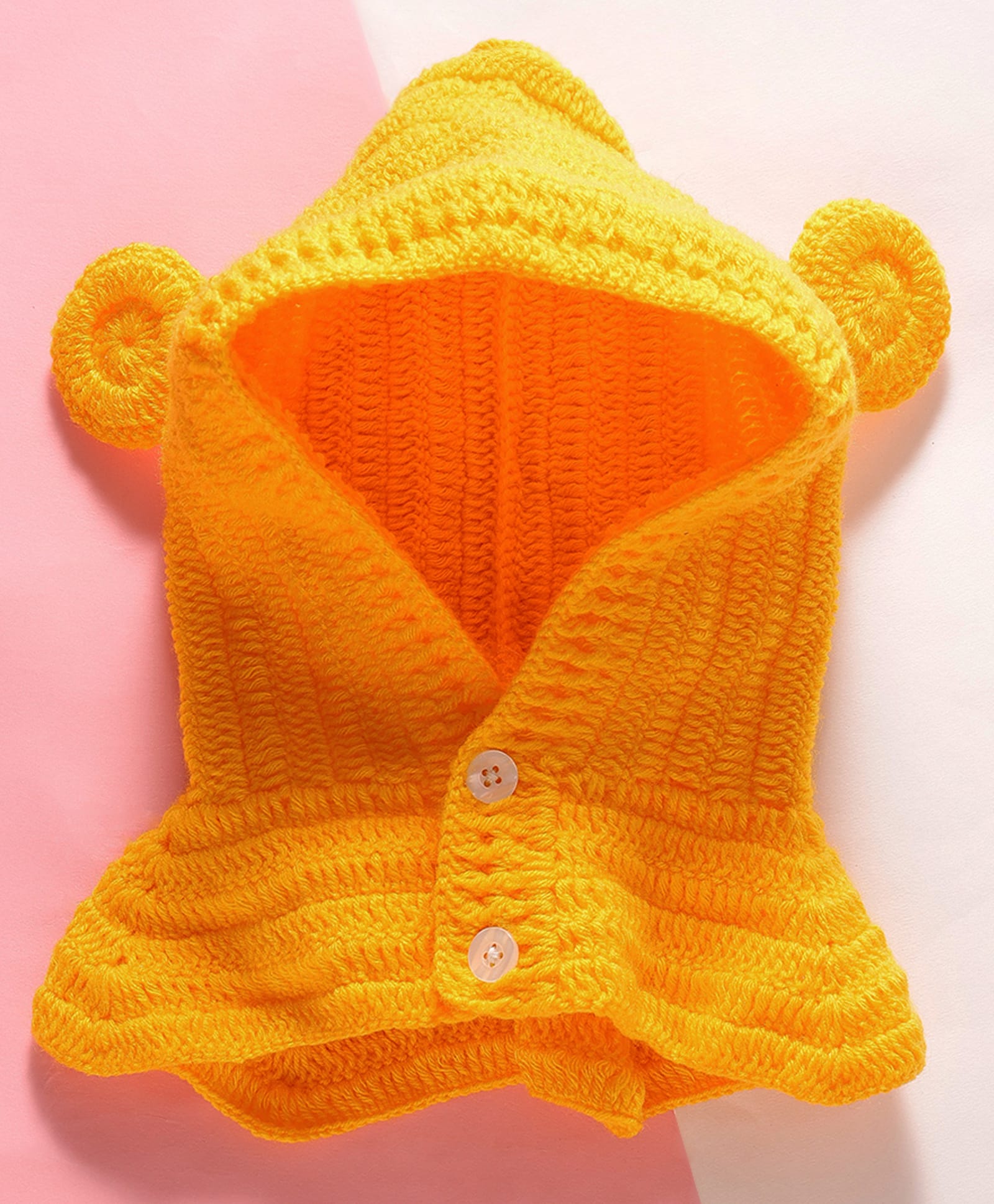 MayRa Knits Woven Ear Designed Hand Knitted Crochet Cap - Orange Circumference - 25 Cms-picture-28