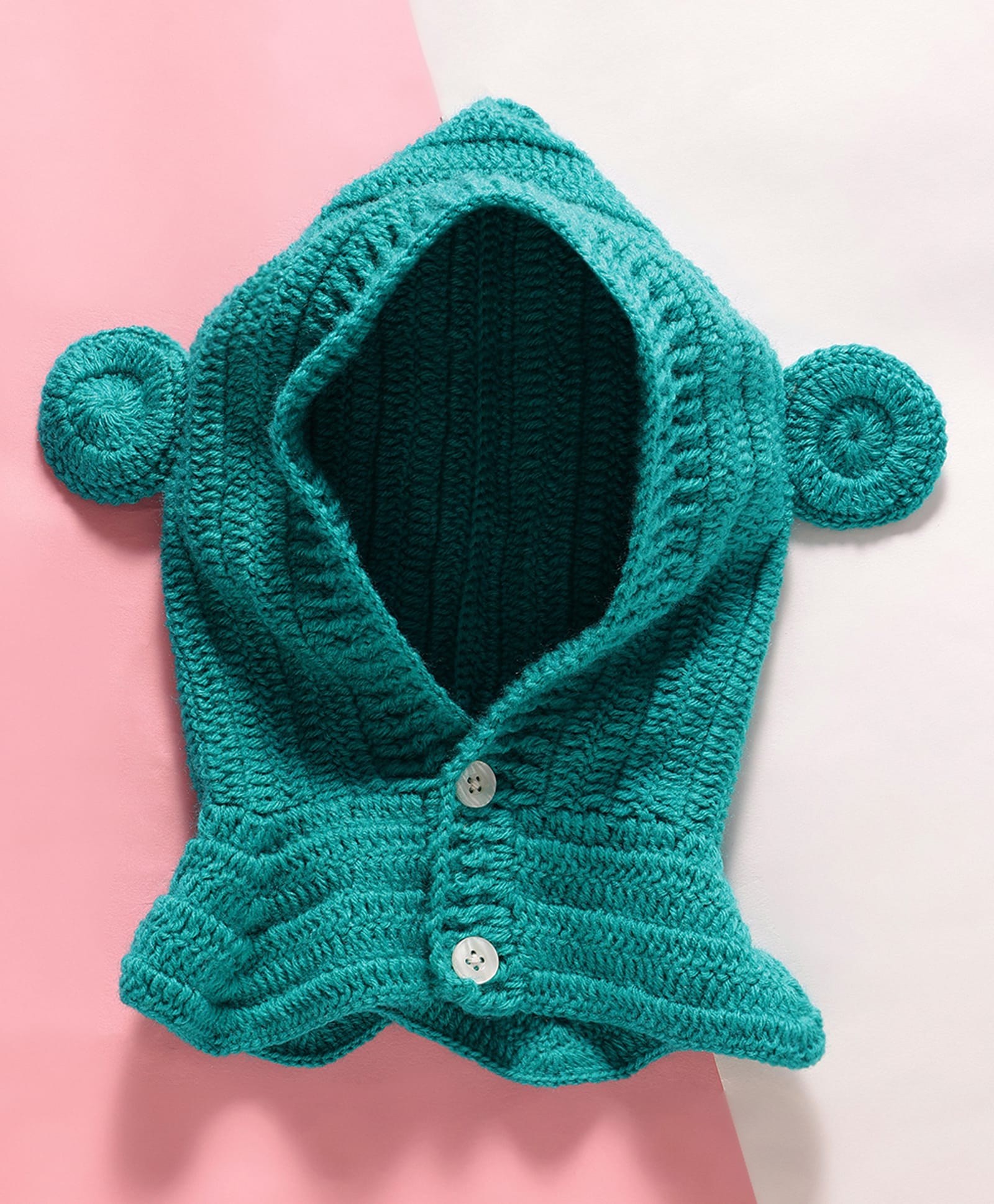 MayRa Knits Woven Ear Designed Hand Knitted Crochet Cap - Green Circumference - 28 Cms-picture-17