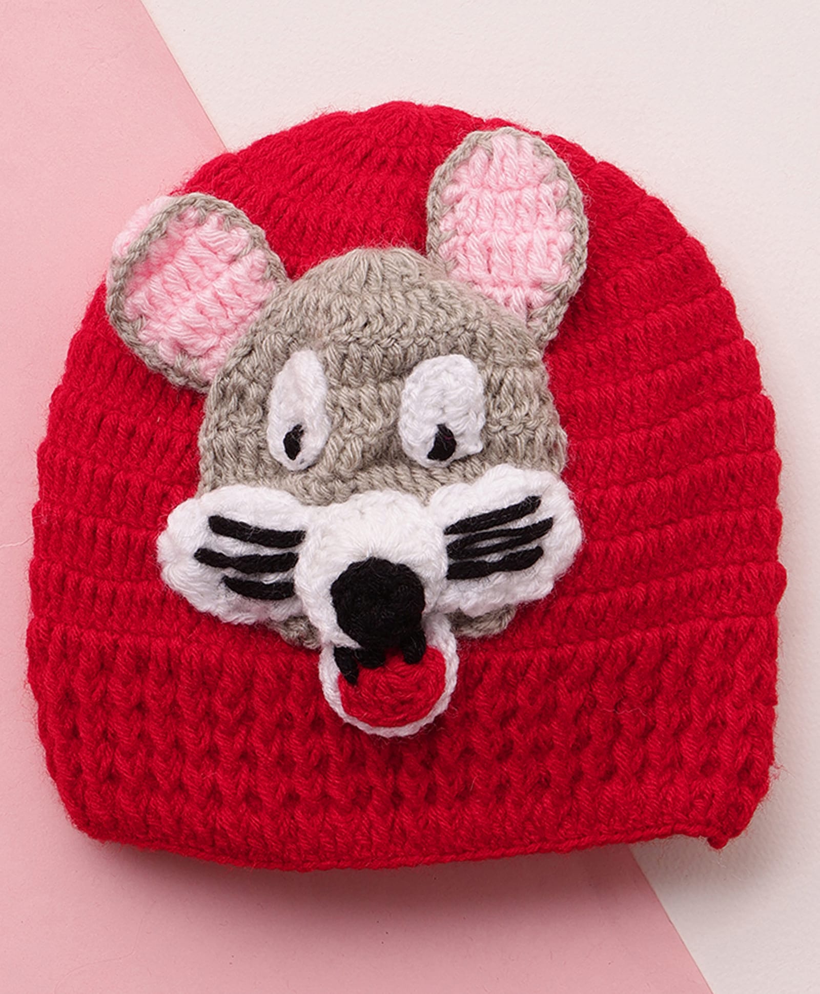 MayRa Knits Knitted Woven Bunny Designed Hand Knitted Crochet Cap - Red Circumference - 25 Cms-picture-22