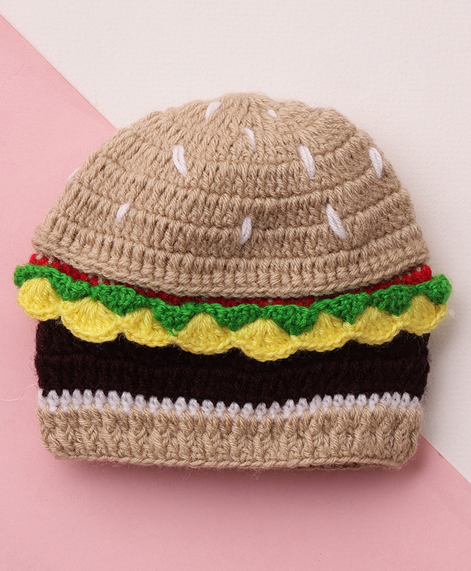 MayRa Knits Hand Knitted Woven Burger Designed Cap - Beige Circumference - 36 Cms-picture-16