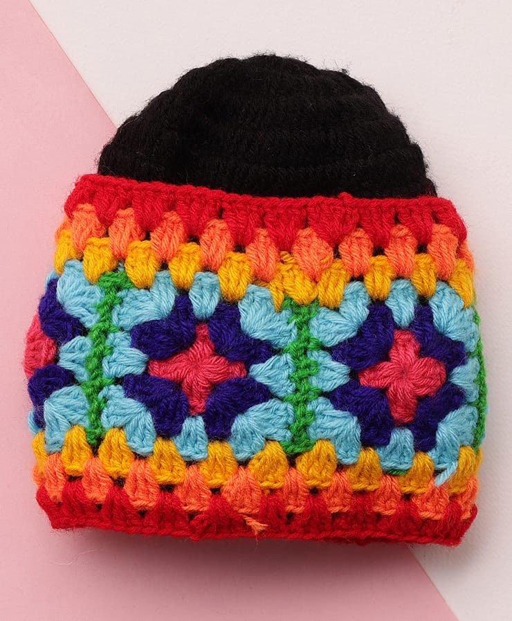 MayRa Knits Hand Knitted Granny Square Crochet Designed Beanie - Black - Circumference - 25 Cms-picture-20