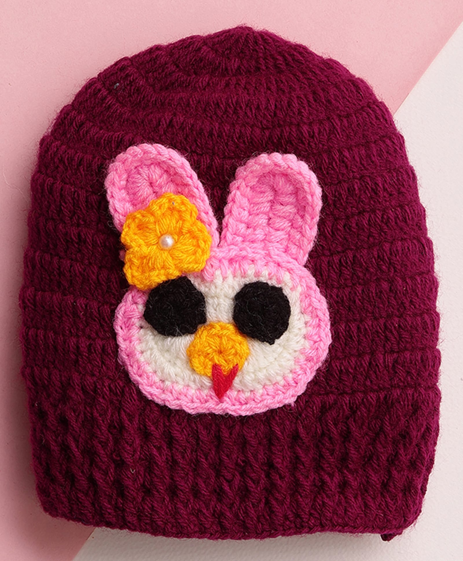 MayRa Knits Hand Knitted Woven Animal Designed Cap - Magenta Circumference - 36 Cms-picture-11
