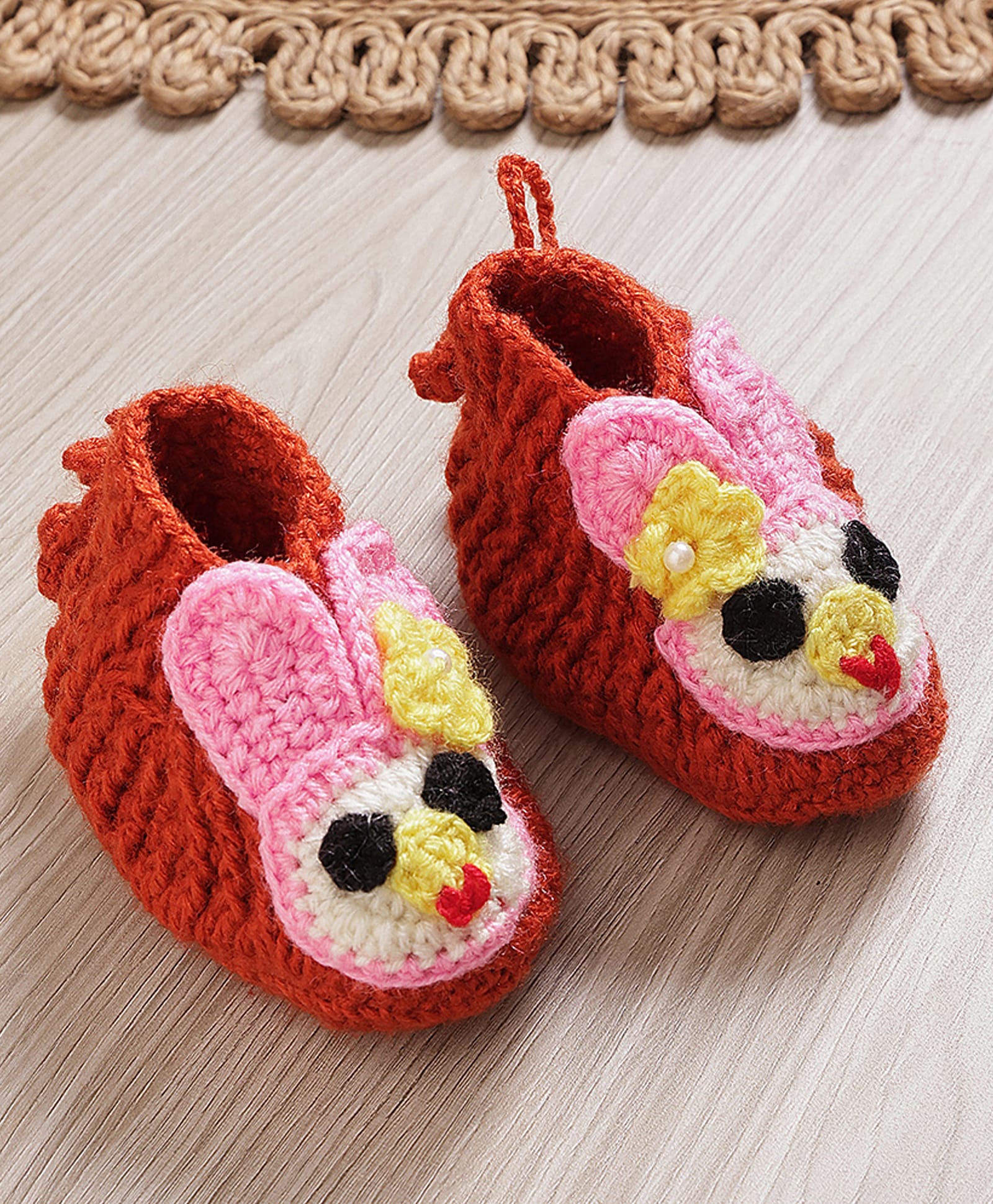 MayRa Knits Bunny Designed Hand Knitted Booties - Red-picture-17