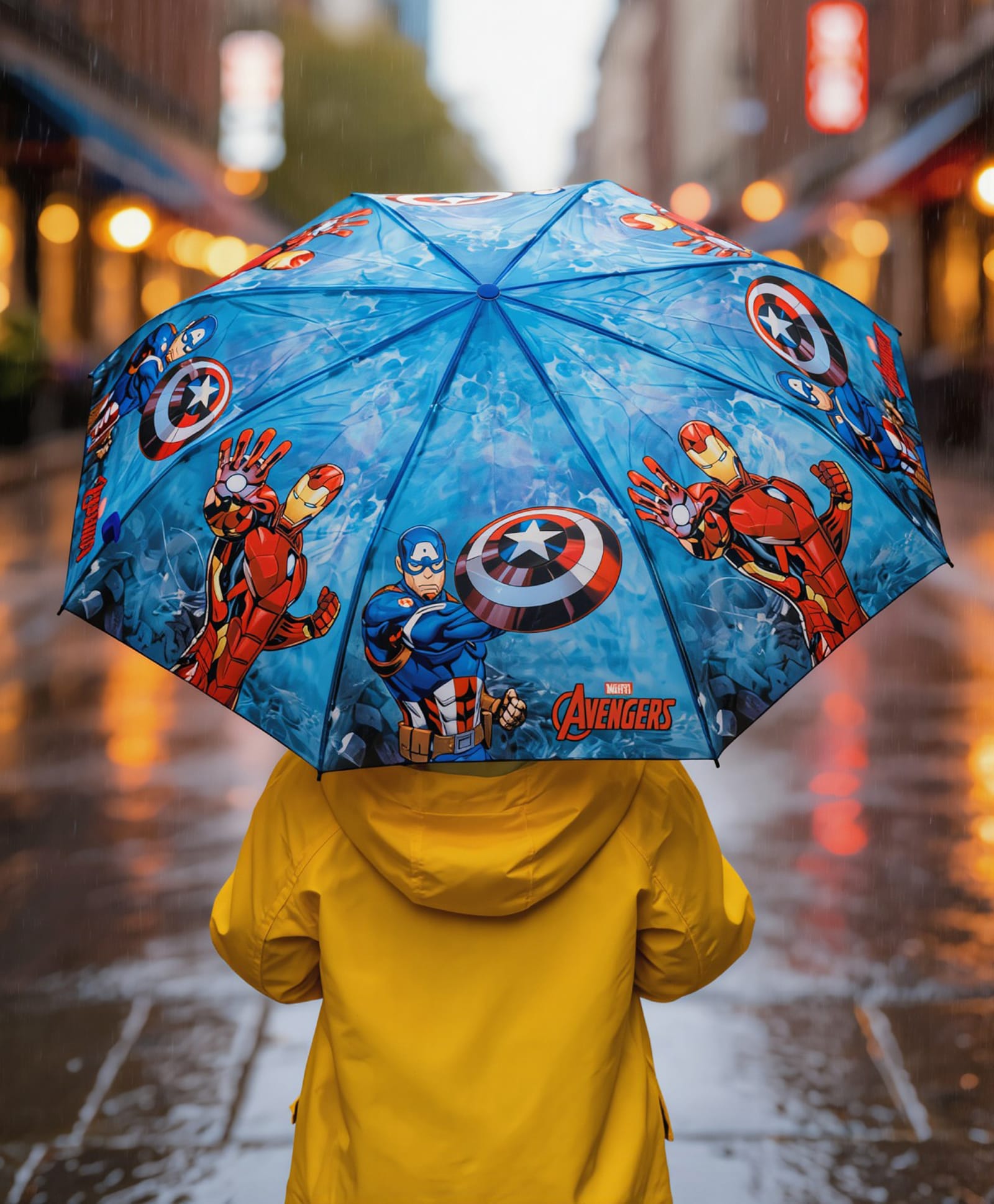 Yellow Bee Marvel Avengers Featuring Iron Man & Captain America Designed Umbrella - Blue-picture-16