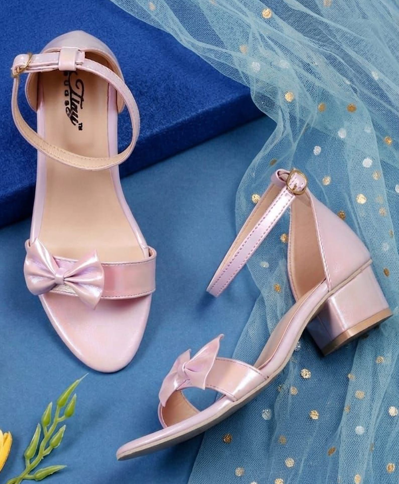 Tiny Bugs Bow Applique Detailed Buckle Closure Heel Sandals - Purple-image-30