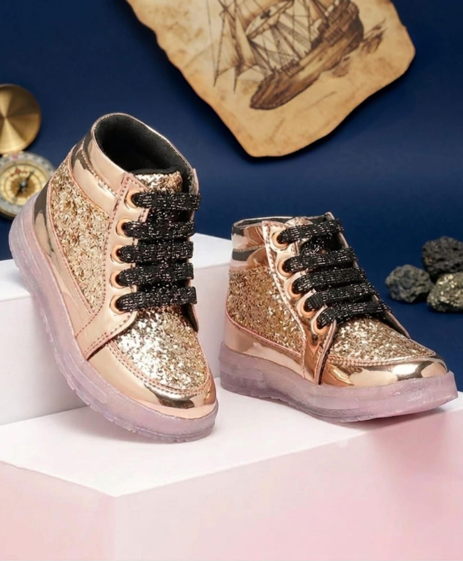 Tiny Bugs Glittered Lace Up Shoes - Golden-image-45