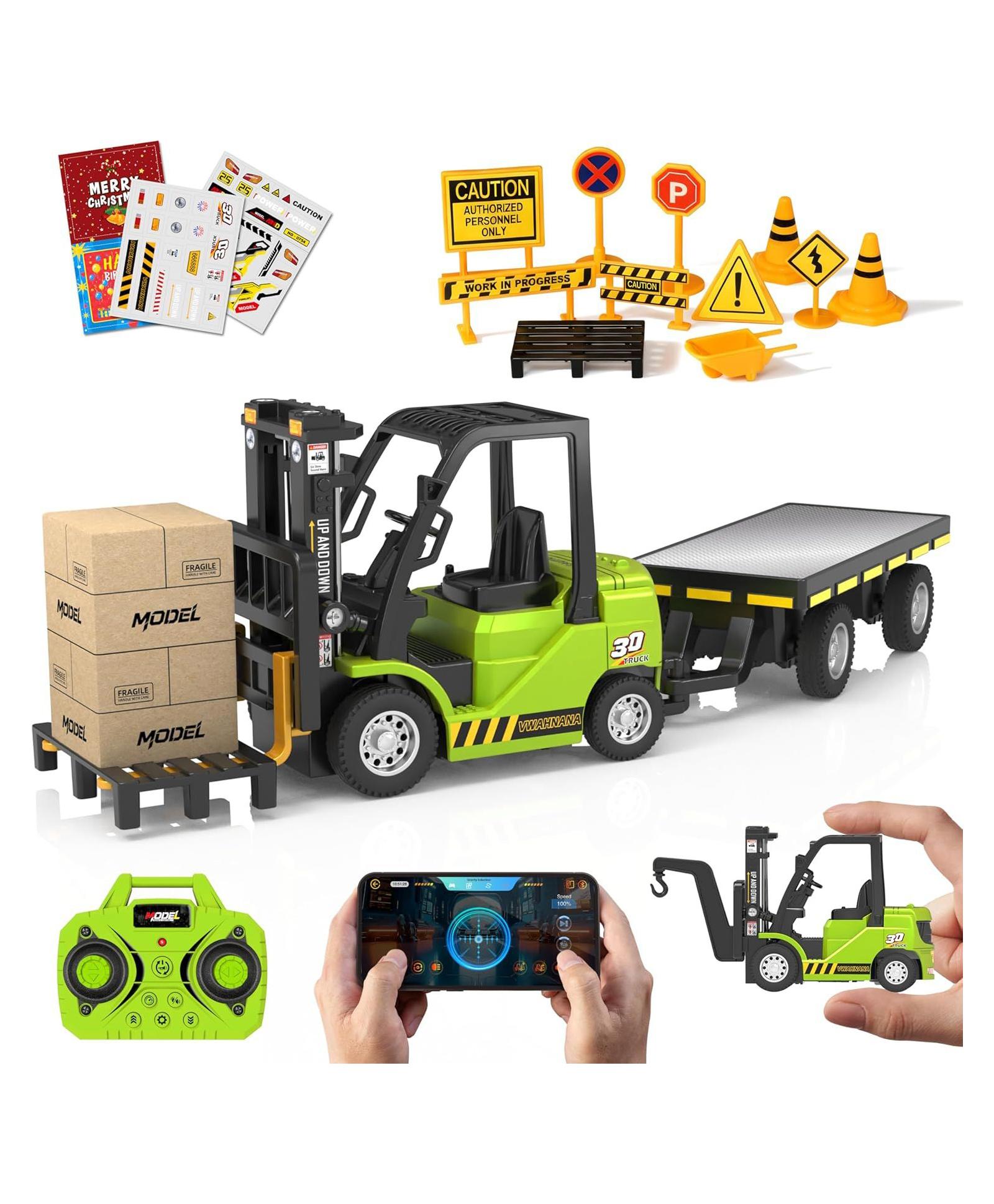 AKN TOYS 1/64 RC Forklift Toy, 3 in 1 Mini Forklift Remote Control & App Remote Control Forklift with Trailer & Fork & Hook, 10CH Alloy - PACK OF -1 ( COLOR AND DESIGN MAY VARY )-picture-29