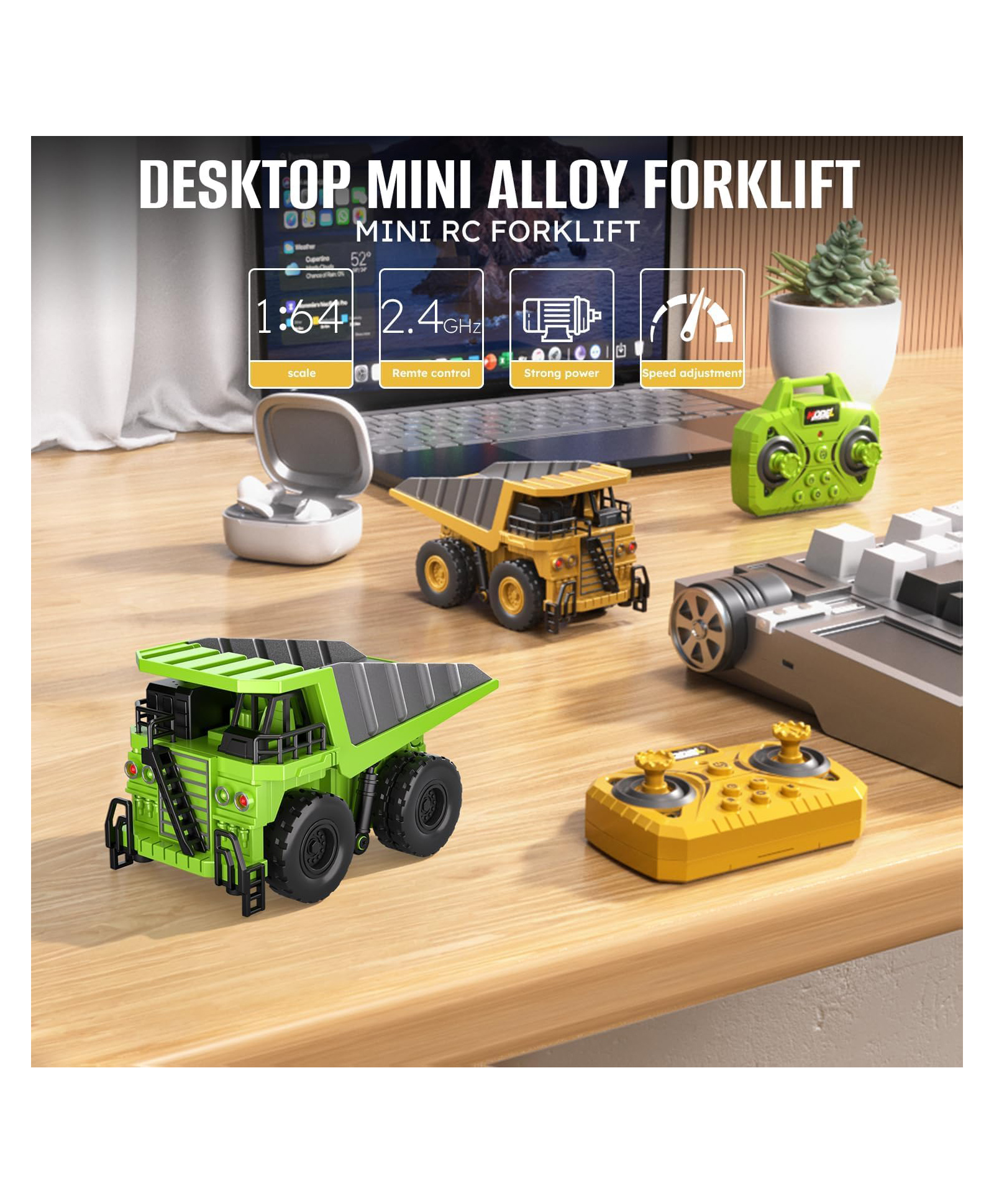 AKN TOY SRC Mini Dump Truck Toy, 1/64 Scale, 2.4G Wireless Remote Control, 10-Channel, Metal Bed with Lights and Sounds, - PACK OF -1 ( COLOR AND DESIGN MAY VARY )-image-5