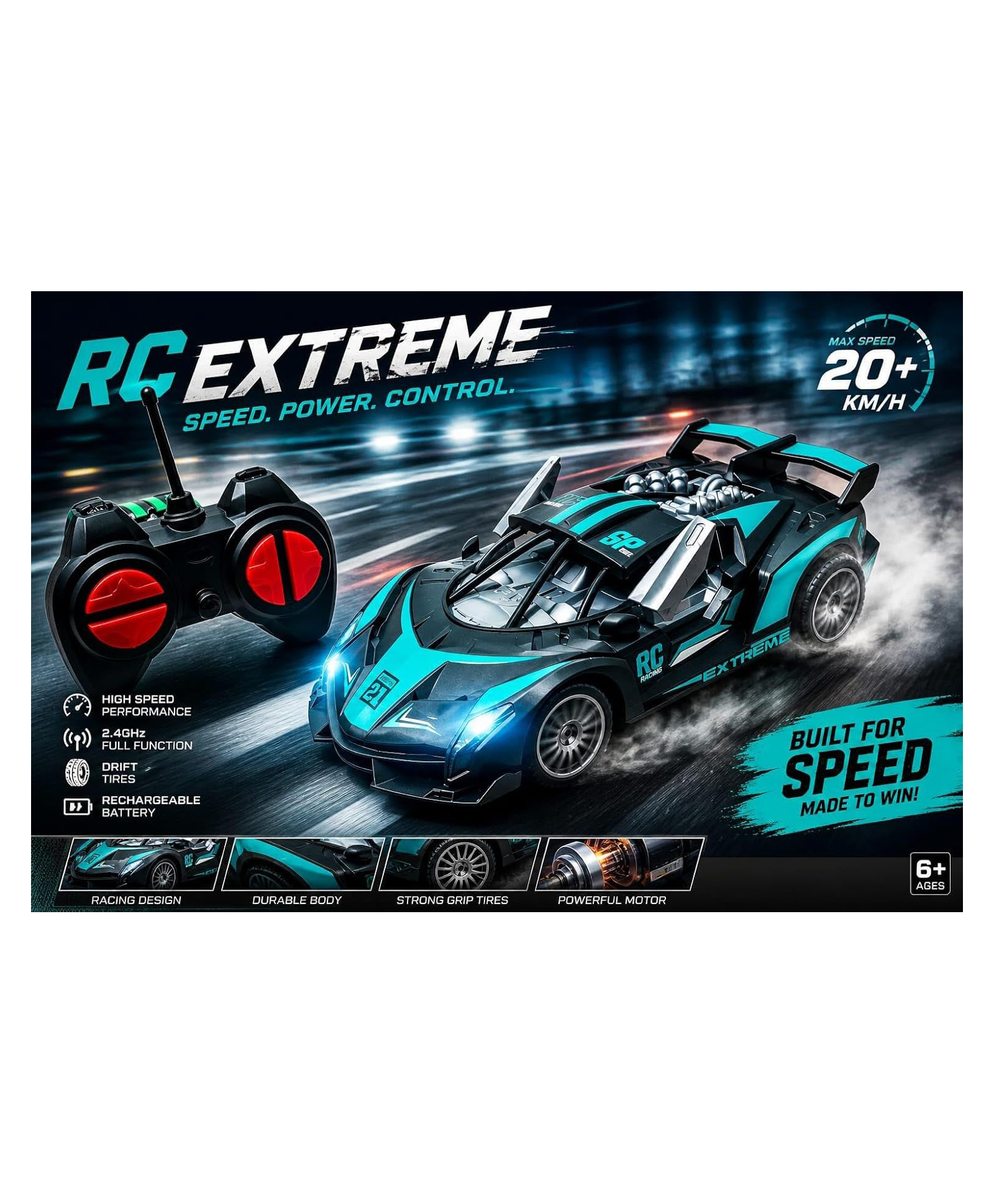 AKN TOYS High Speed Remote Control Racing Car for Kids ,Rechargeable Battery Operated RC Sports with Controller ,2.4GHz Fast Drift Car Toy with LED Lights - PACK OF -1 ( COLOR AND DESIGN MAY VARY )-picture-28