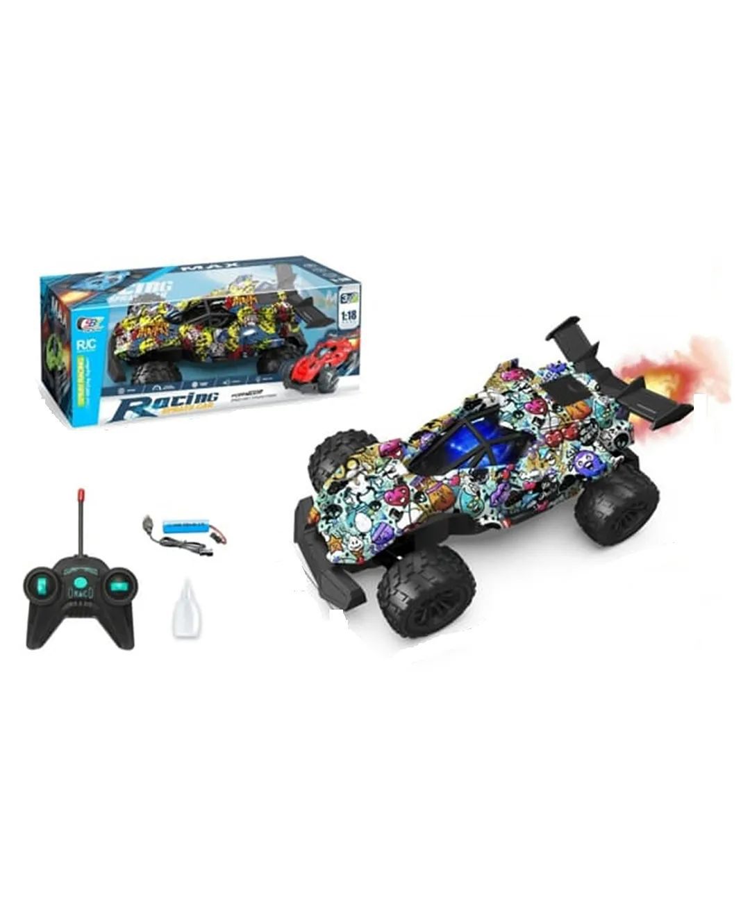 AKN TOYS Remote Control Racing Spray Car 1:18 scale off-road with a graffiti design Toy for kids - PACK OF -1 ( COLOR AND DESIGN MAY VARY )-picture-26