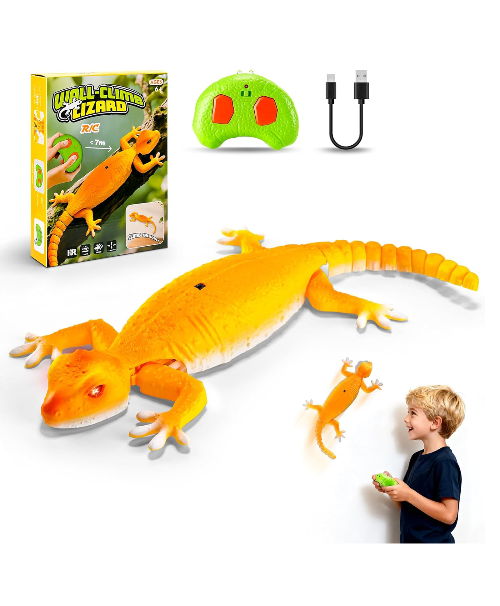 AKN TOYS Rechargeable Wall Crawler Gecko Toy Robot Children's Wall Climbing Toy with LED Eyes Simulated Electric Lizard - PACK OF -1-image-43