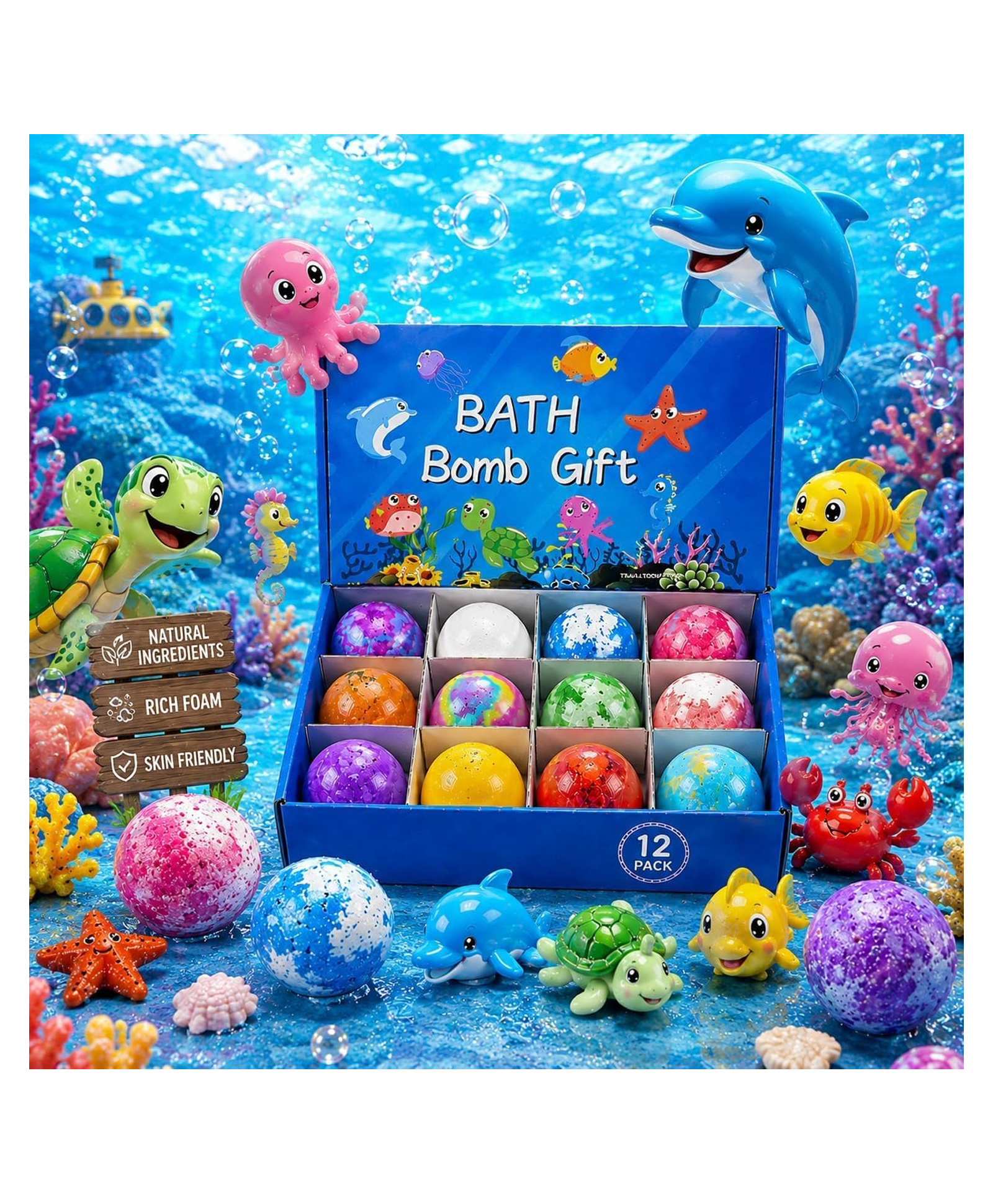 AKN TOYS Bath Bomb Gift Set Colorful Surprise Bath Bombs with Sea Animal Toys (3-10 Years Old Toddlers ) - PACK 0F - 12 ( COLOR AND DESIGN MAY VARY )-picture-5