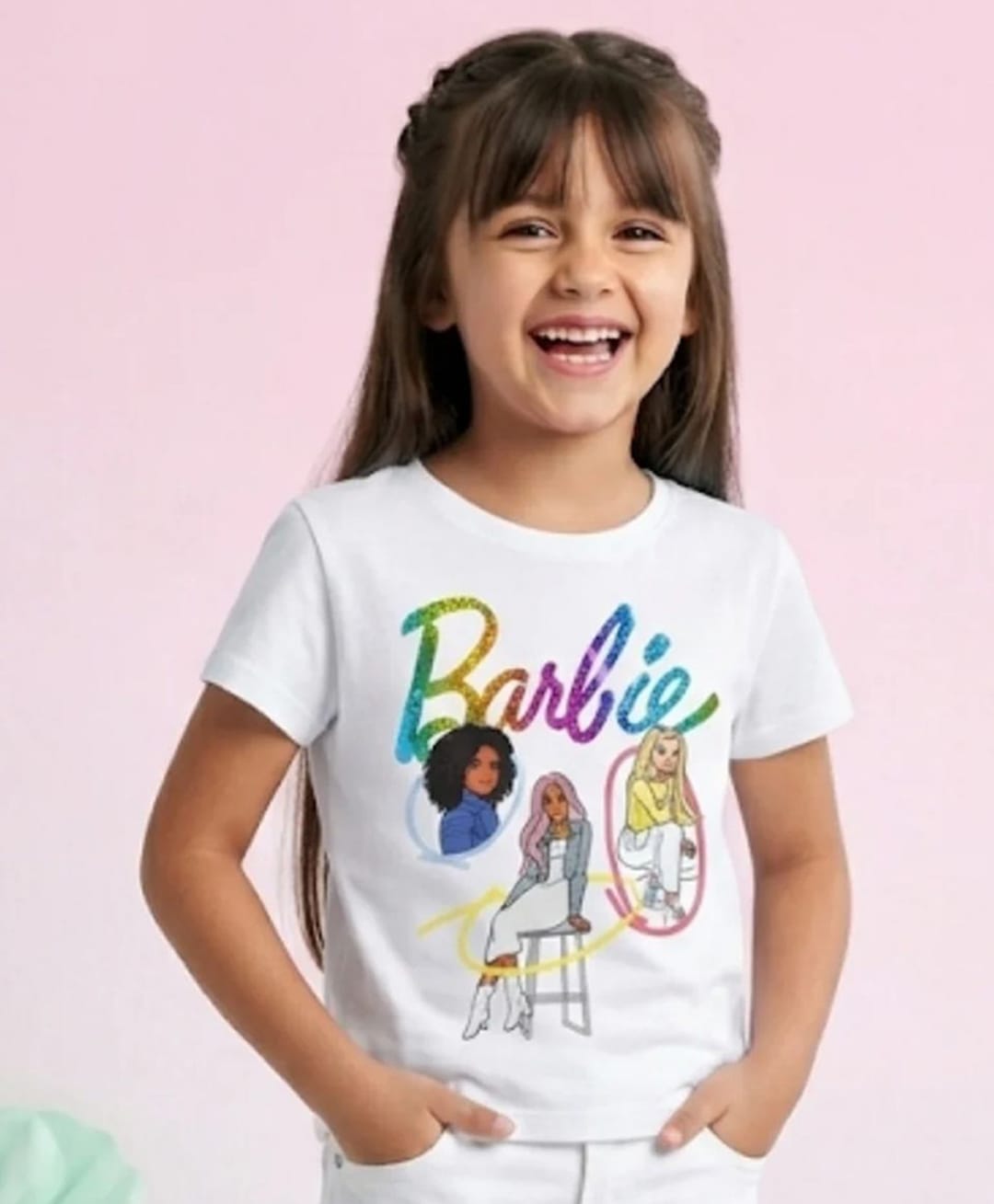 Barbie By Tiny Girl Knit Mattel Featuring Half Sleeves Barbie Printed Top - White-picture-36