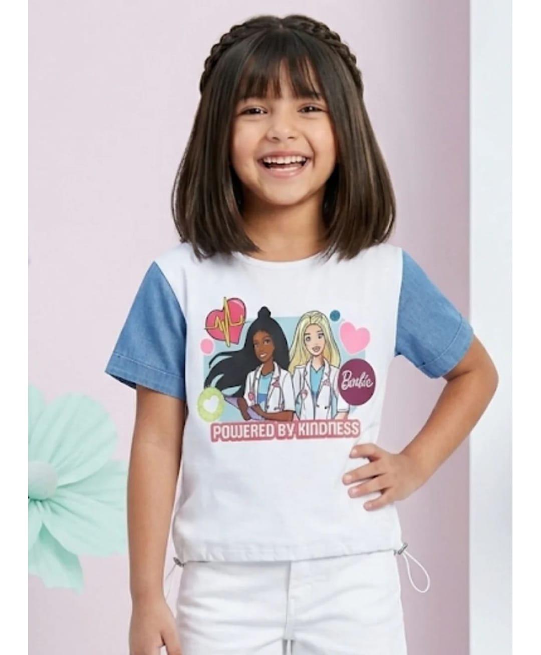Barbie By Tiny Girl Knit Mattel Featuring Half Sleeves Barbie Printed Top - White-picture-45
