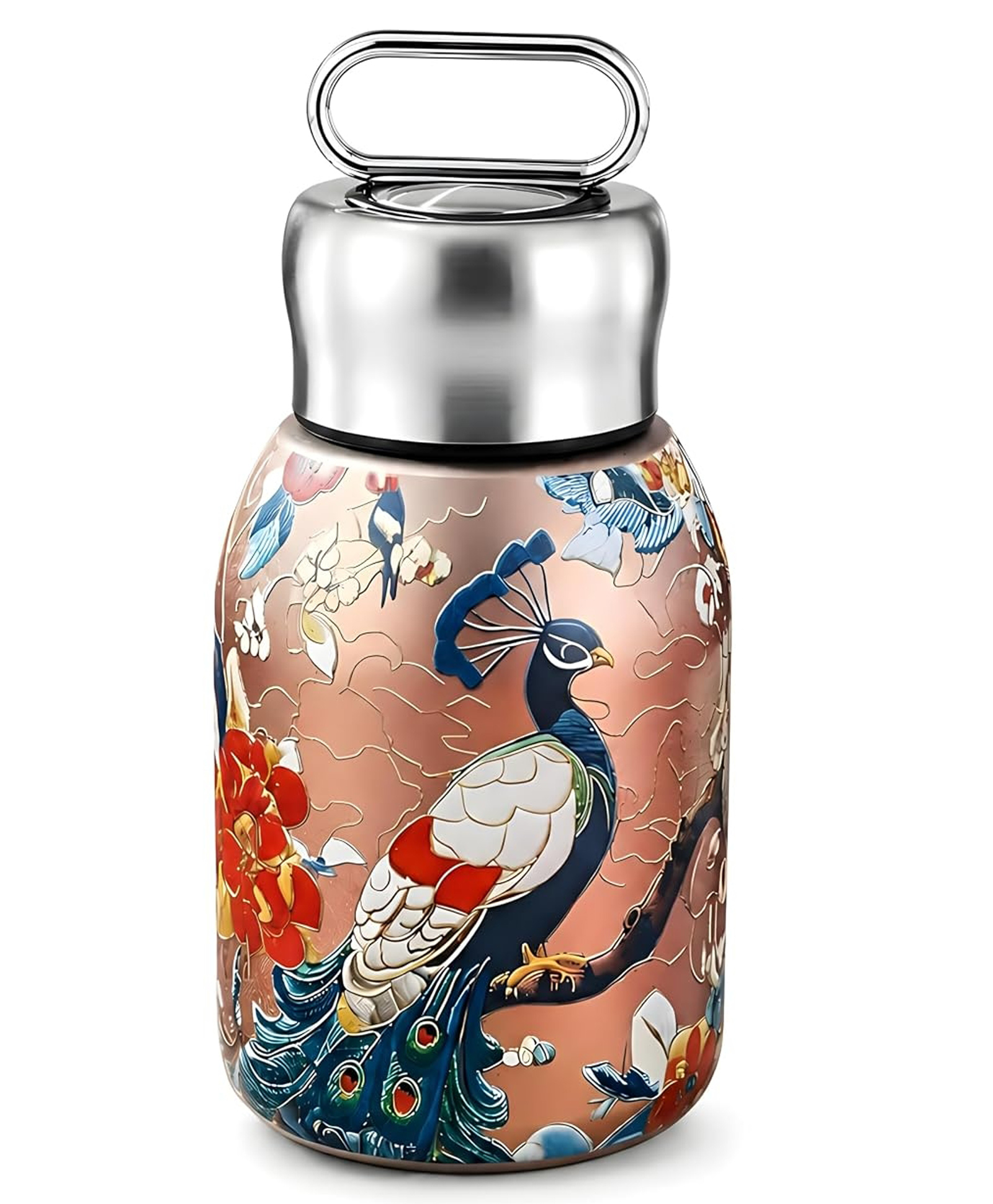 New Pinch Mini Stainless Steel Vacuum Insulated Water Bottle, 300ml, Black, Leakproof, Hot and Cold, with Keyring Cap (GOLD)-image-41