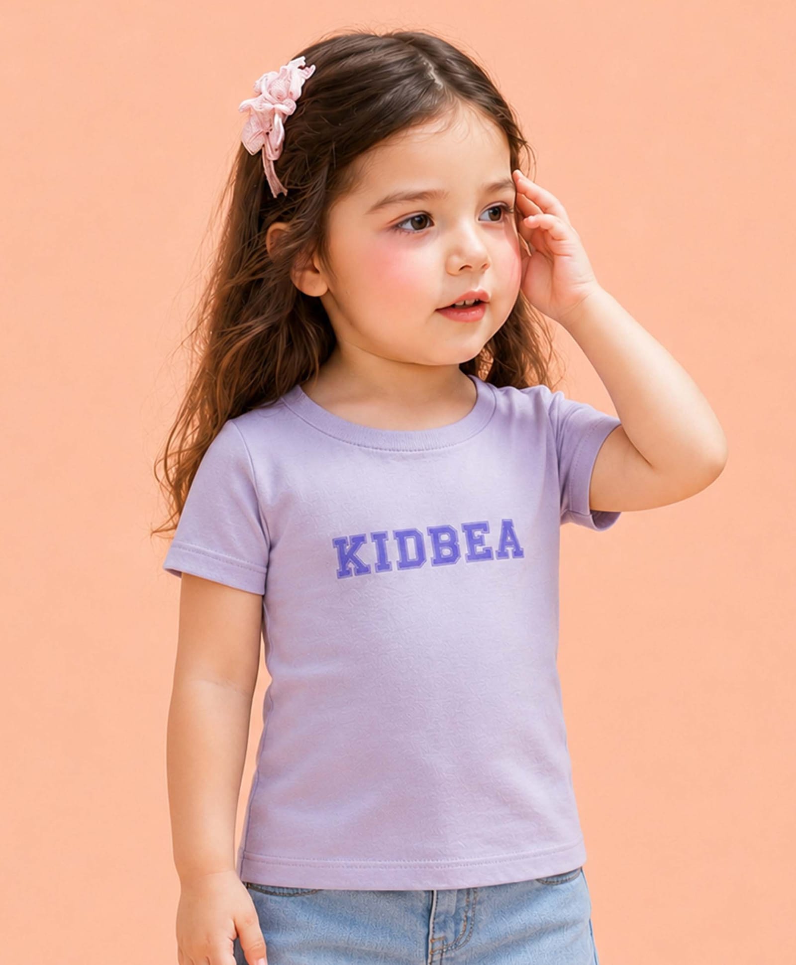 Kidbea Cotton Knit Half Sleeves Brand Name Printed Tee - Lavender-image-16