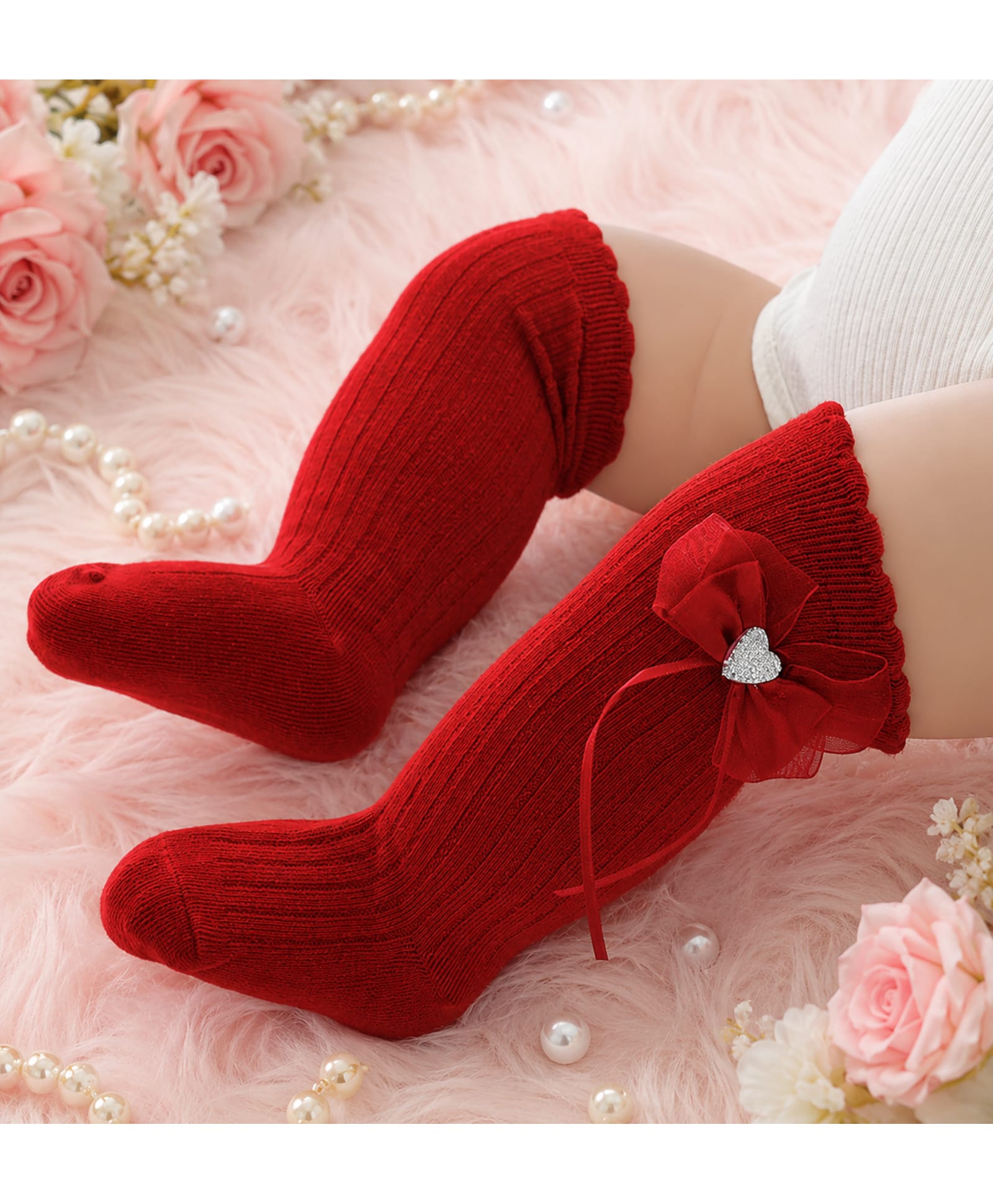 Flaunt Chic Bow Applique Detailed Socks - Red-picture-18