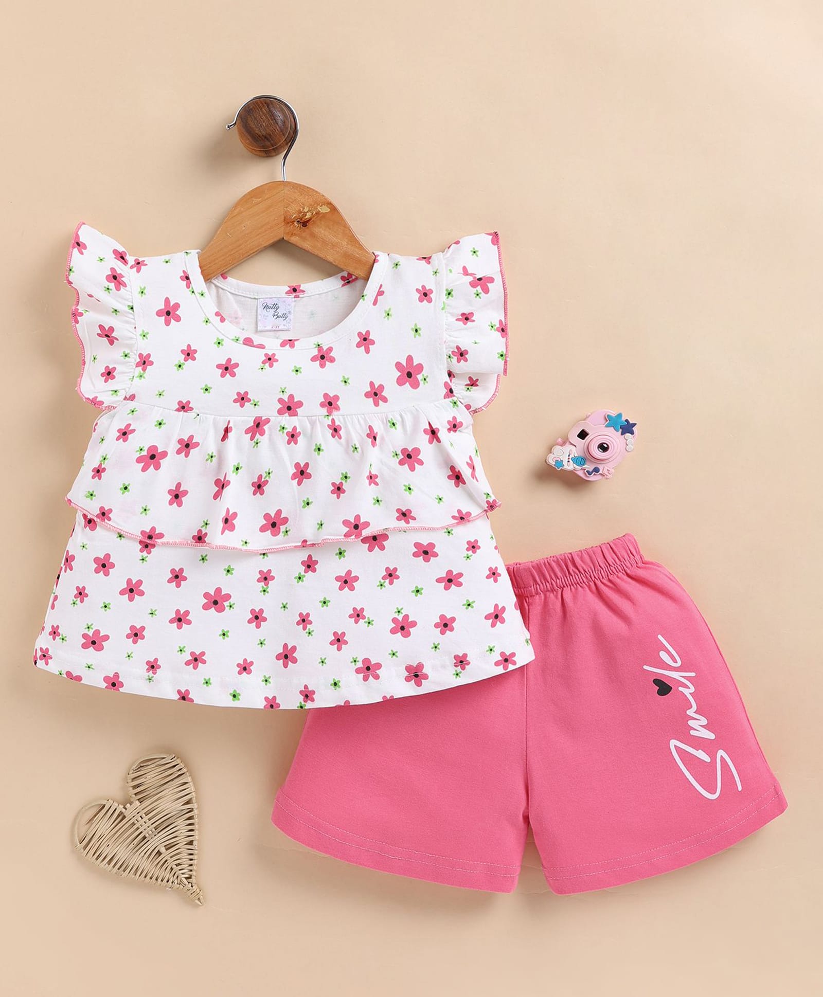NUTTY BUTTY Sinker Knit Half Sleeves Floral Printed Top & Shorts Set - Pink-picture-10