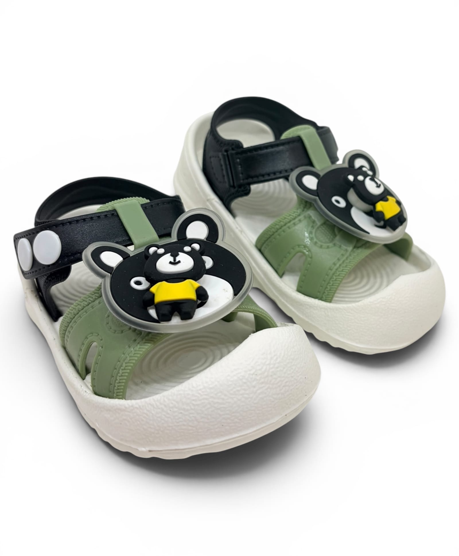 Lil Lollipop Teddy Bear Applique Detailed Button Closure Sandals - Green-picture-46