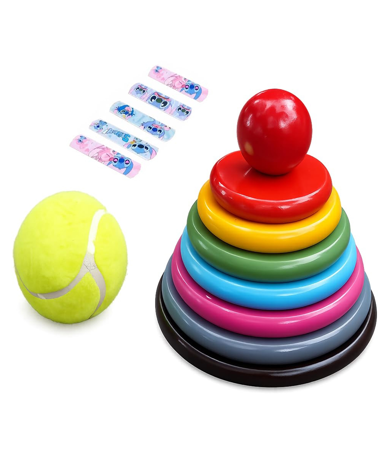 Muren 2 in 1 Round colorful Wooden Toy, Seven stone Lagori Pithhu and Stacking Games With 5 Colorful Printed adhesive bandage for kids Outdoor & Indoor Game-Multicolor-image-45