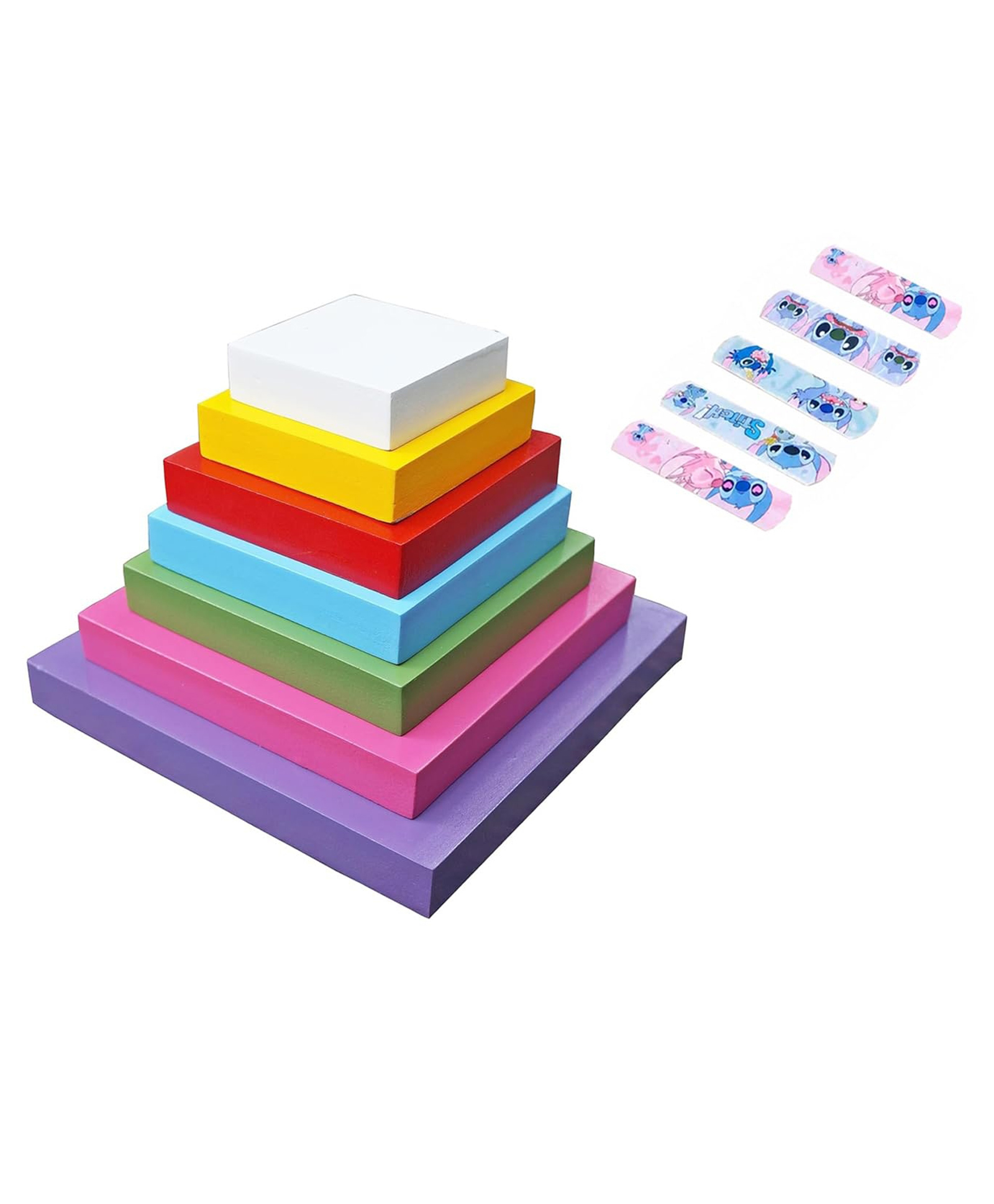 Muren 2 in 1 Square colorful Wooden Toy, Seven stone Lagori Pitthu and Stacking Games With 5 Colorful Printed adhesive bandage for kids Outdoor & Indoor Game-Multicolor-image-46