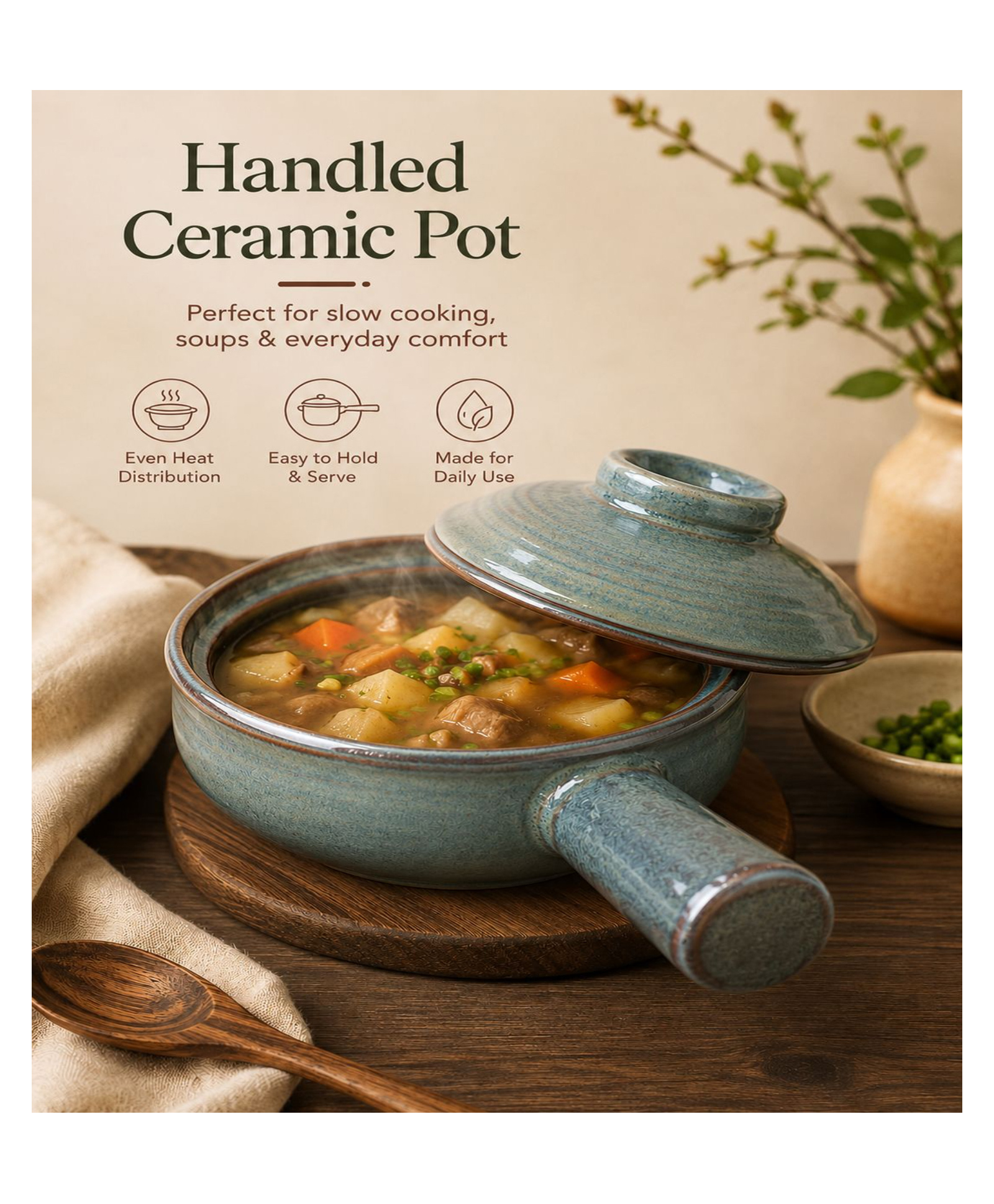 VOIDROP Premium Ceramic Serving Pot with Lid & Handle , Stoneware Soup Bowl for Ramen, Curry, Noodles & Stew , Elegant Blue Microwave Safe Cookware-image-11