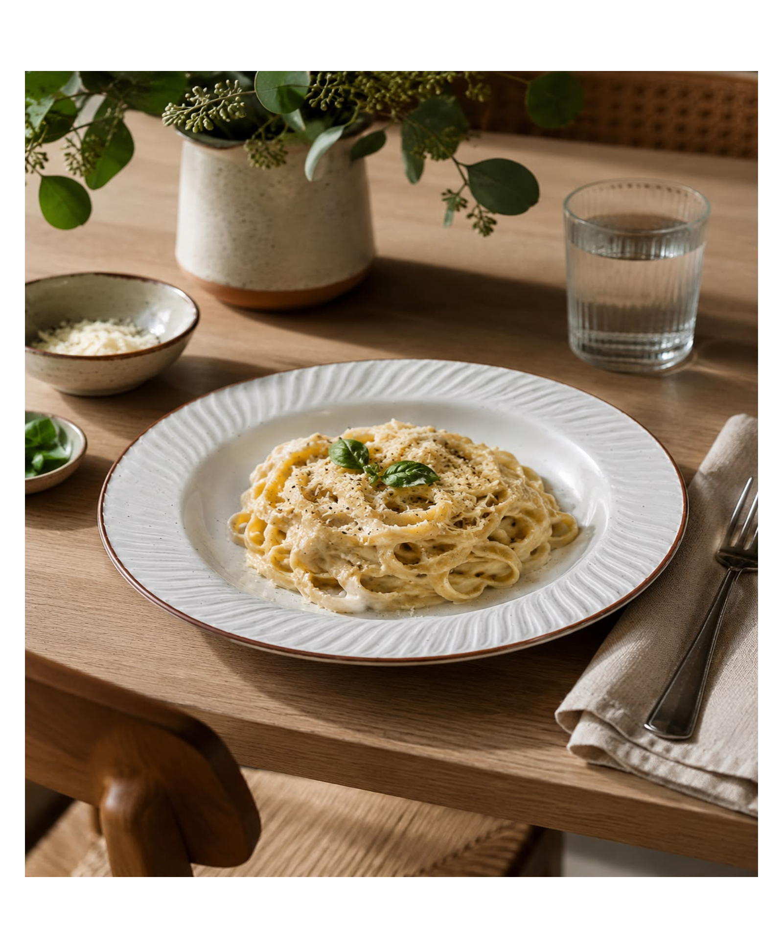 VOIDROP Elegant Cream Ceramic Pasta Plate Textured Dinner Serving Plate for Pasta, Salad & Gourmet Meals-image-10