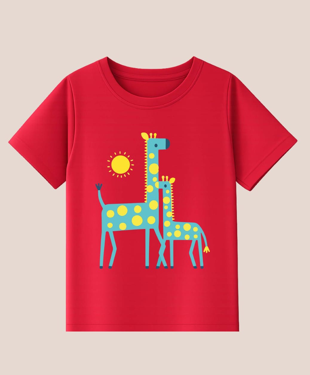 BLUSHES Cotton Knit Half Sleeves Giraffes Printed Tee - Red-picture-36