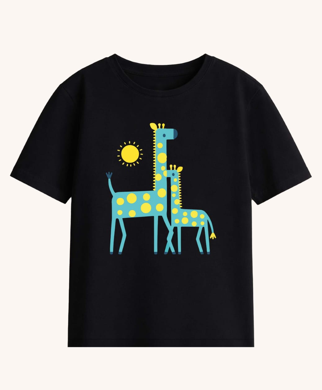 BLUSHES Cotton Knit Half Sleeves Giraffes Printed Tee - Black-picture-25
