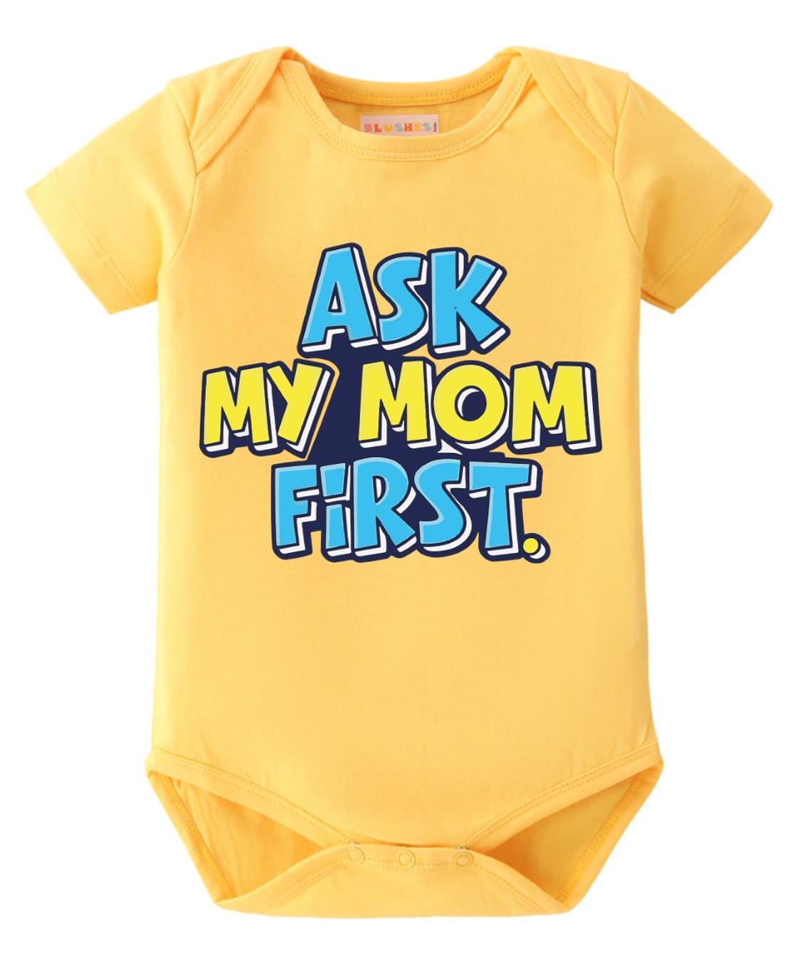 BLUSHES 100% Cotton Knit Half Sleeves Ask My Mom First Text Printed Onesie - Yellow-picture-13
