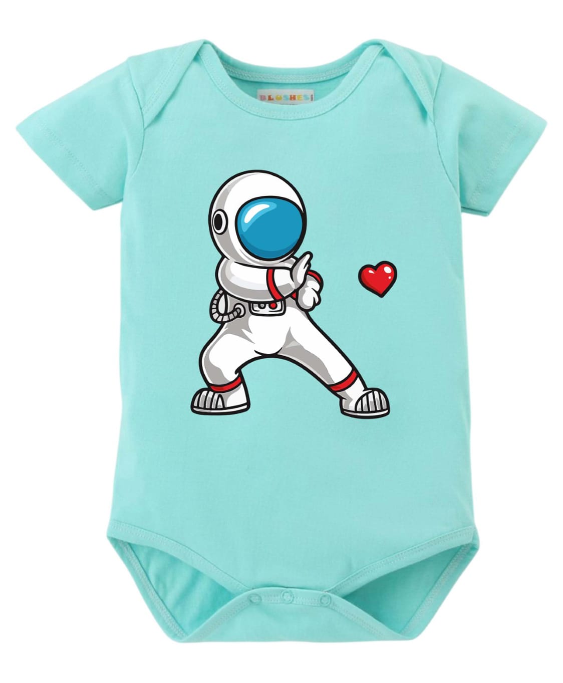 BLUSHES 100% Cotton Knit Half Sleeves Astronaut & Heart Printed Onesie - Sea Green-picture-28