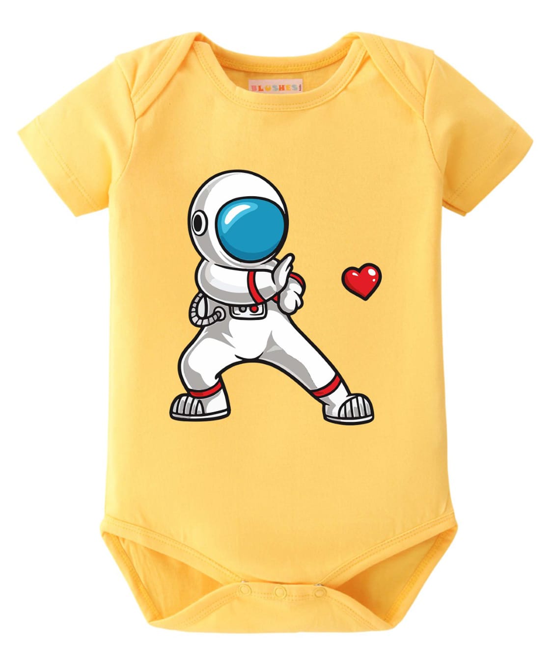 BLUSHES 100% Cotton Knit Half Sleeves Astronaut & Heart Printed Onesie - Yellow-image-48