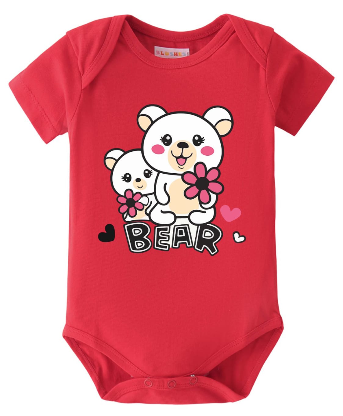 BLUSHES 100% Cotton Knit Half Sleeves Bear Text Printed Onesie - Red-picture-24