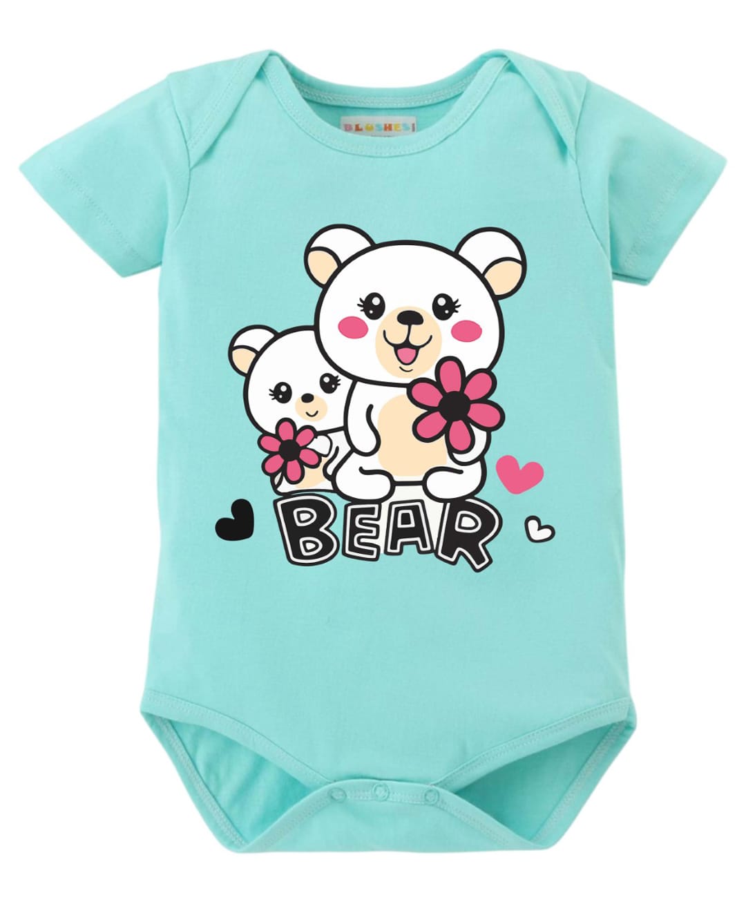 BLUSHES 100% Cotton Knit Half Sleeves Bear Text Printed Onesie - Sea Green-picture-40