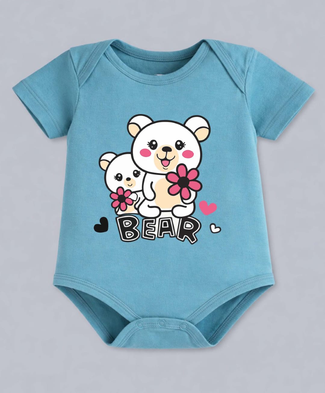 BLUSHES 100% Cotton Knit Half Sleeves Bear Text Printed Onesie - Turquoise-picture-21
