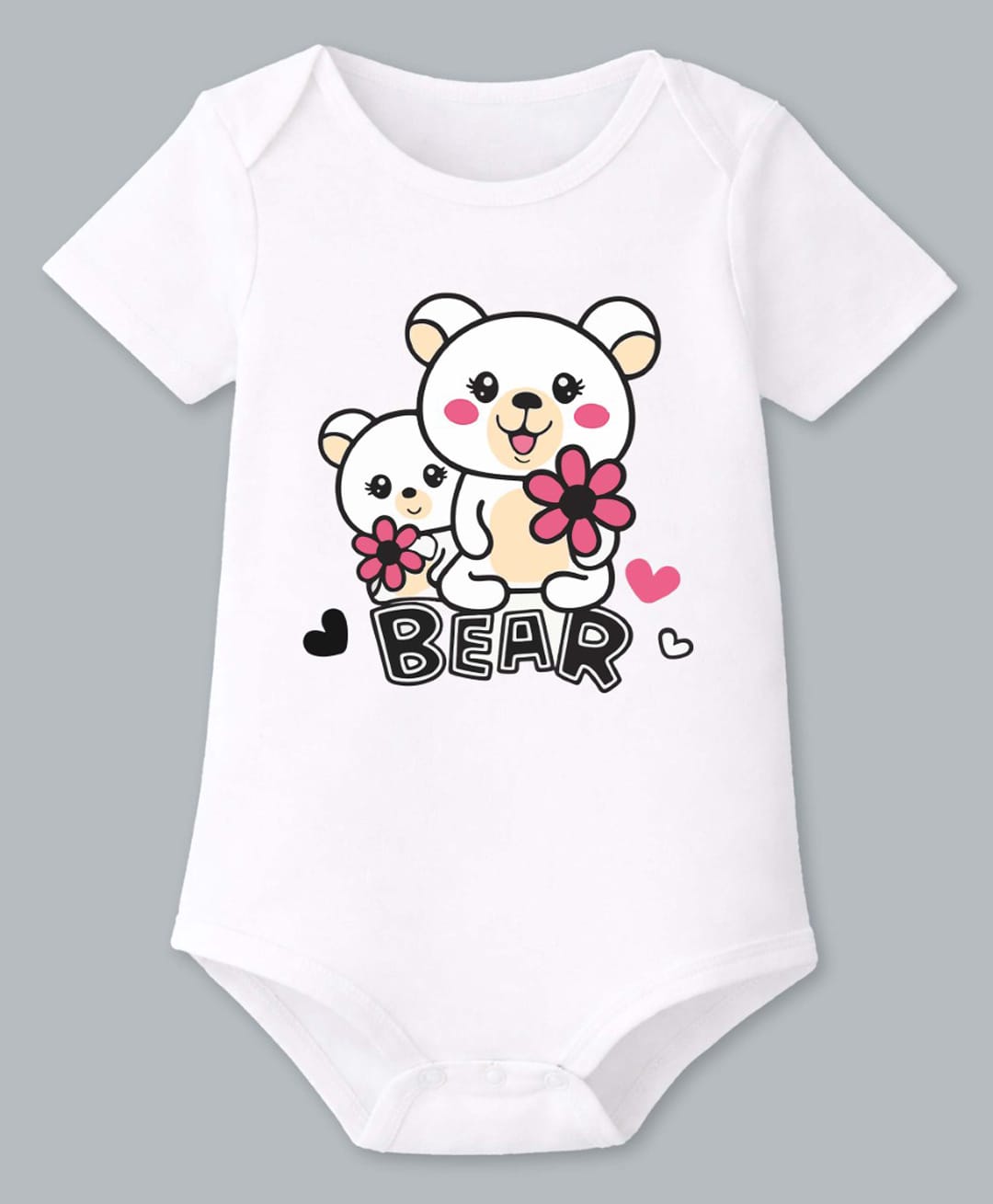 BLUSHES 100% Cotton Knit Half Sleeves Bear Text Printed Onesie - White-picture-29