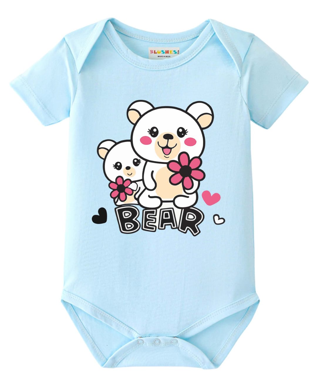 BLUSHES 100% Cotton Knit Half Sleeves Bear Text Printed Onesie - Aqua Blue-picture-9