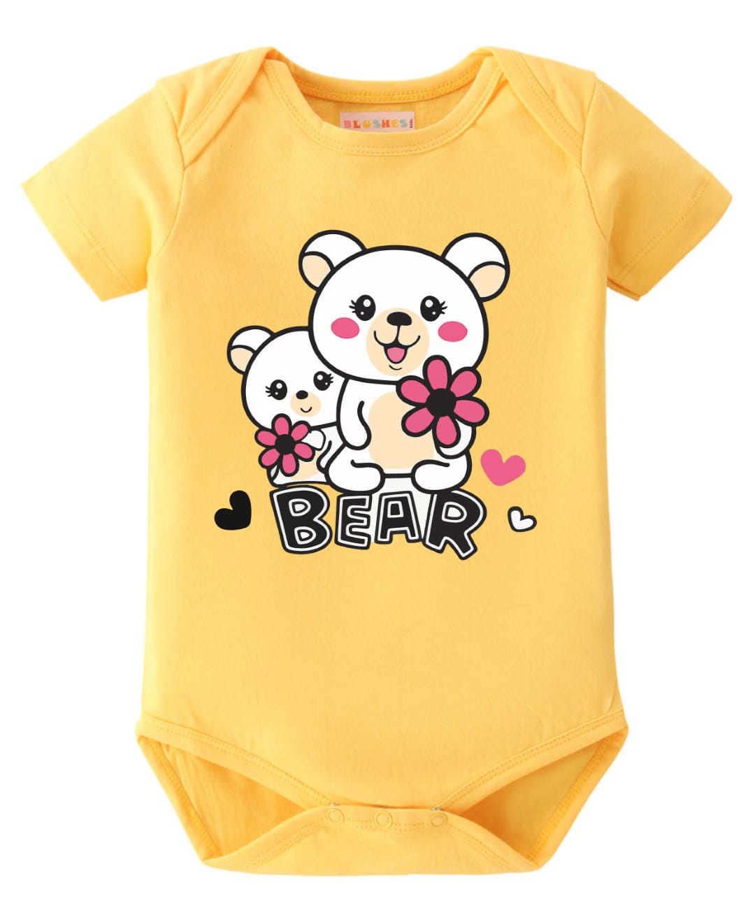 BLUSHES 100% Cotton Knit Half Sleeves Bear Text Printed Onesie - Yellow-picture-37