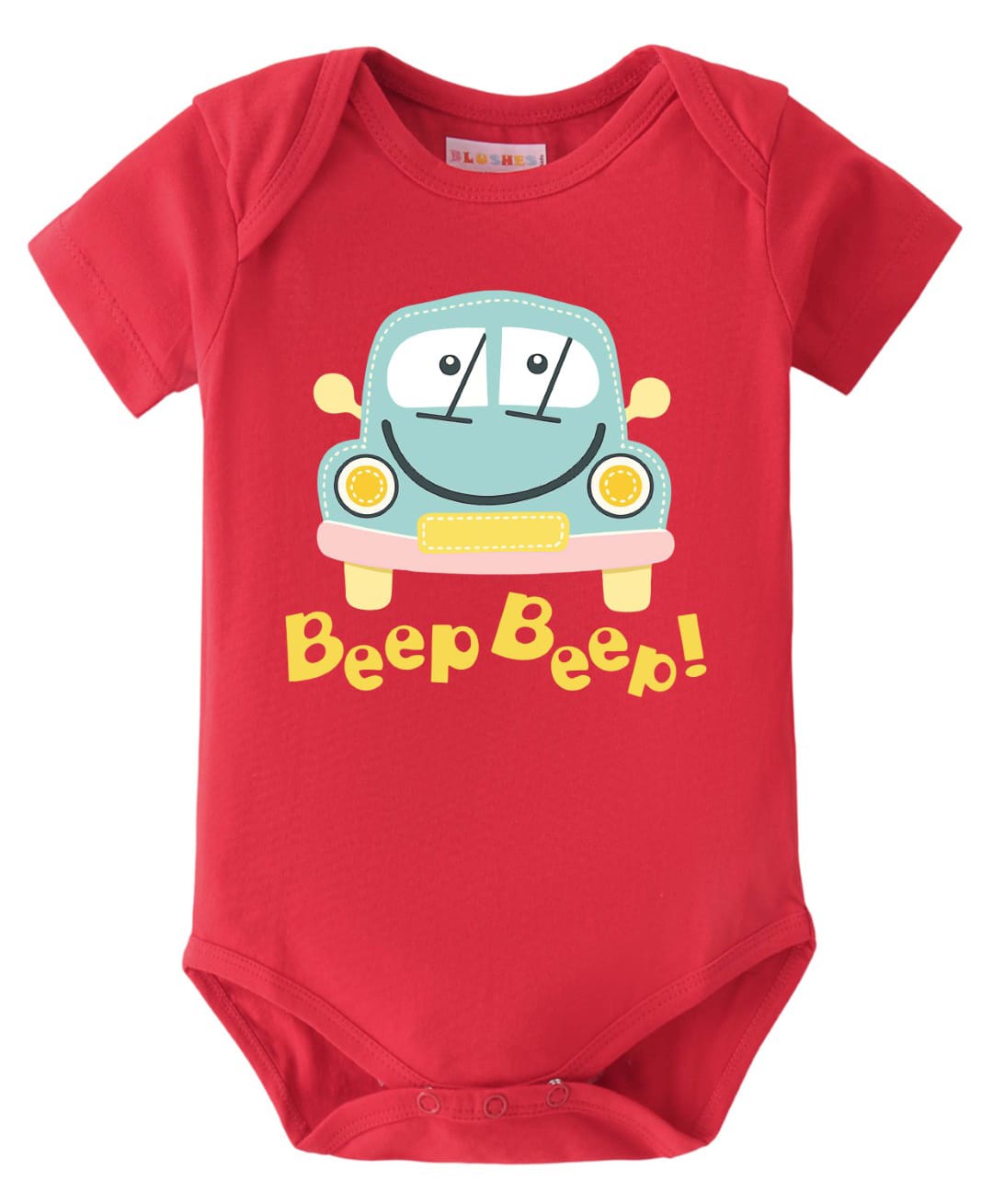 BLUSHES 100% Cotton Knit Half Sleeves Beep Beep Text Printed Onesie - Red-image-27