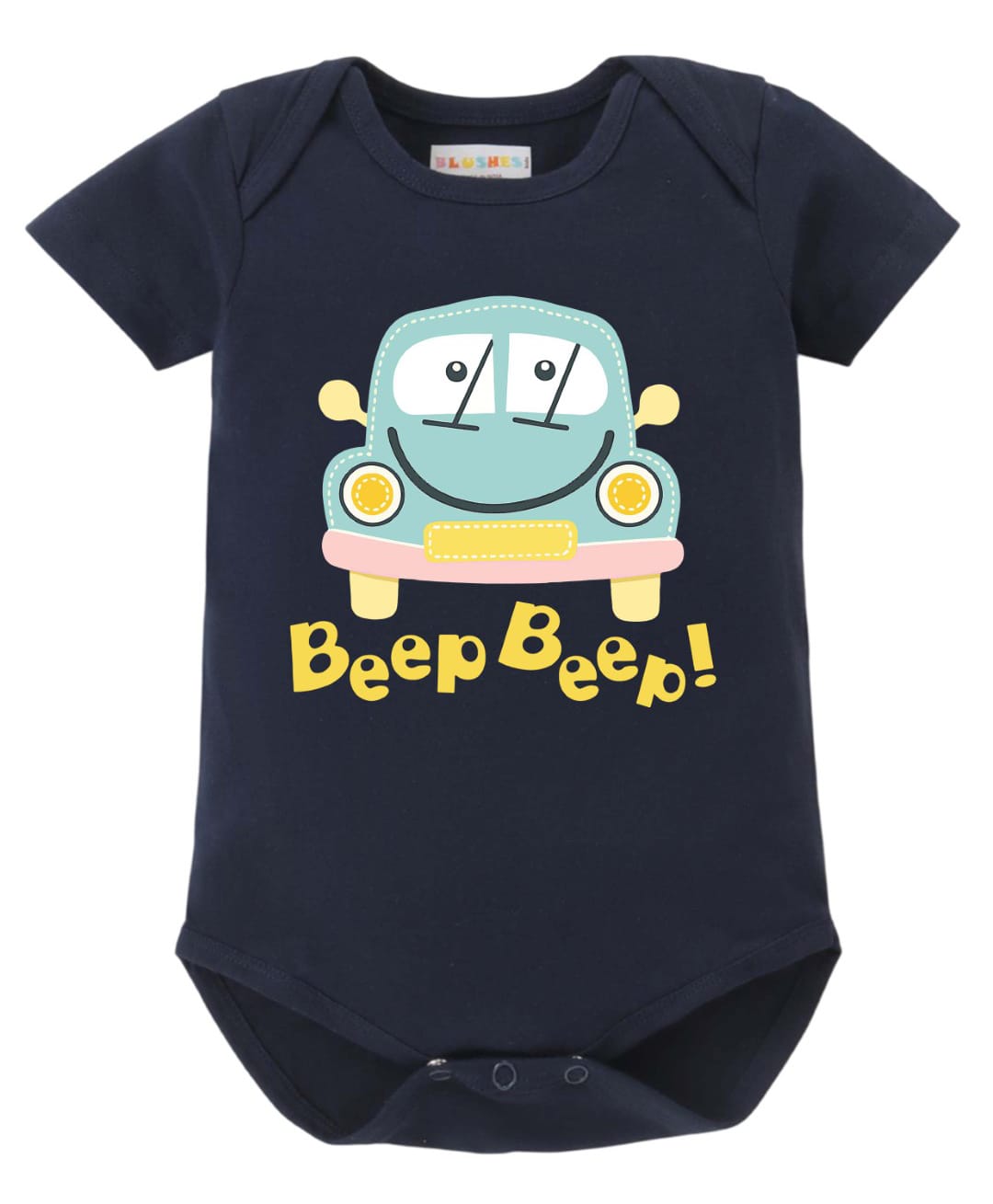 BLUSHES 100% Cotton Knit Half Sleeves Beep Beep Text Printed Onesie - Navy Blue-picture-33