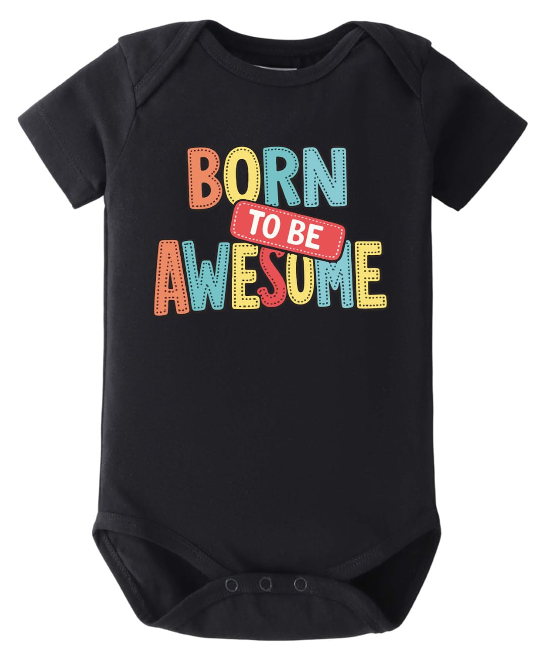 BLUSHES 100% Cotton Knit Half Sleeves Born To Be Awesome Text Printed Onesie - Black-picture-39