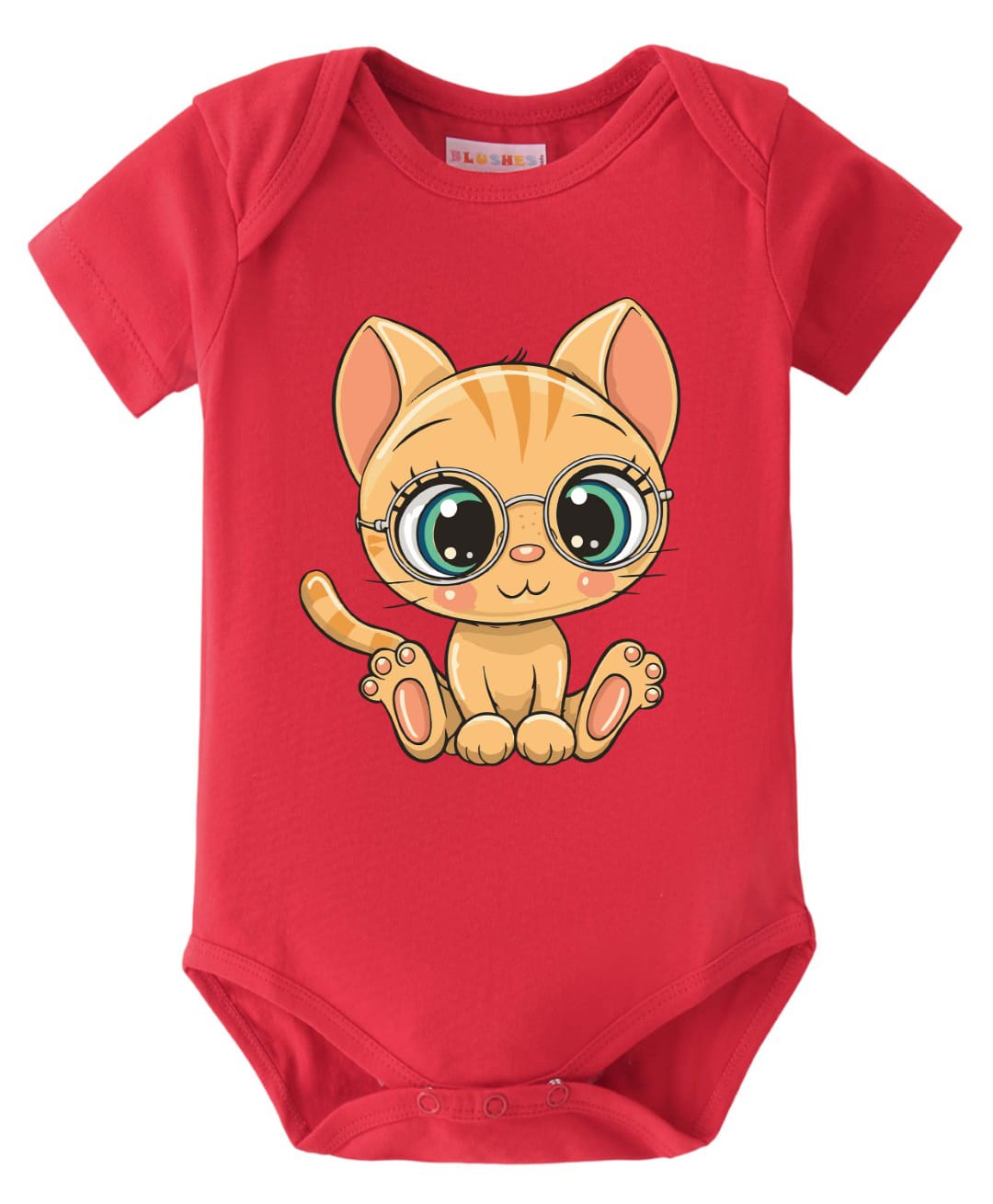 BLUSHES 100% Cotton Knit Half Sleeves Cat Printed Onesie - Red-picture-45