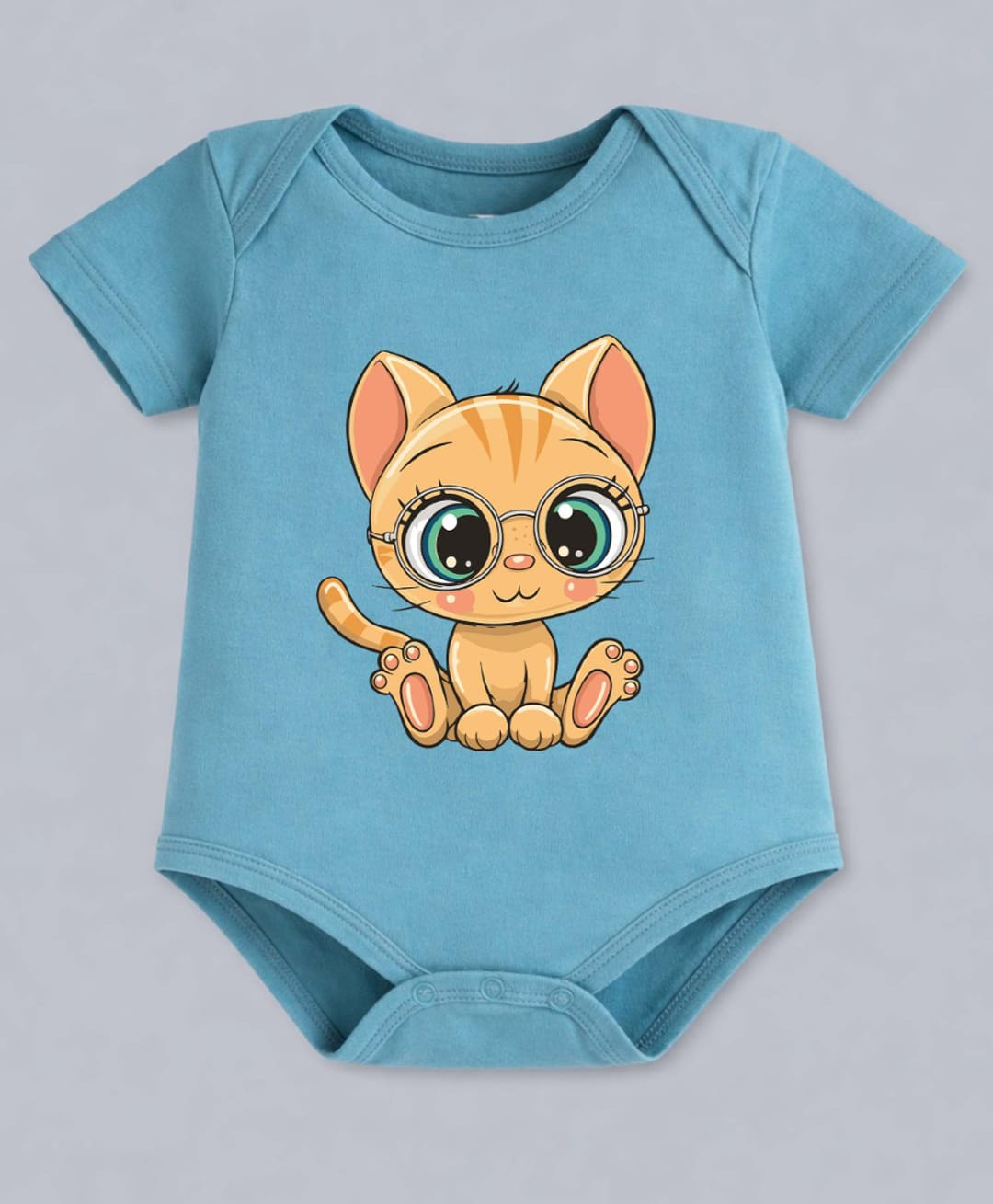 BLUSHES 100% Cotton Knit Half Sleeves Cat Printed Onesie - Turquoise-image-15