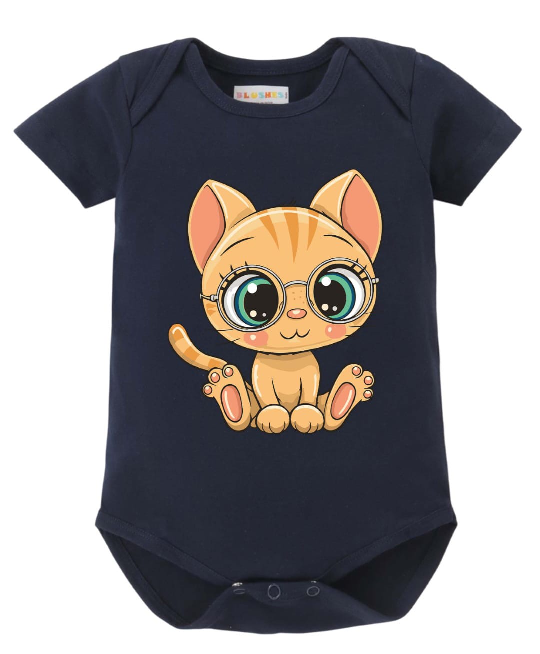 BLUSHES 100% Cotton Knit Half Sleeves Cat Printed Onesie - Navy Blue-image-33